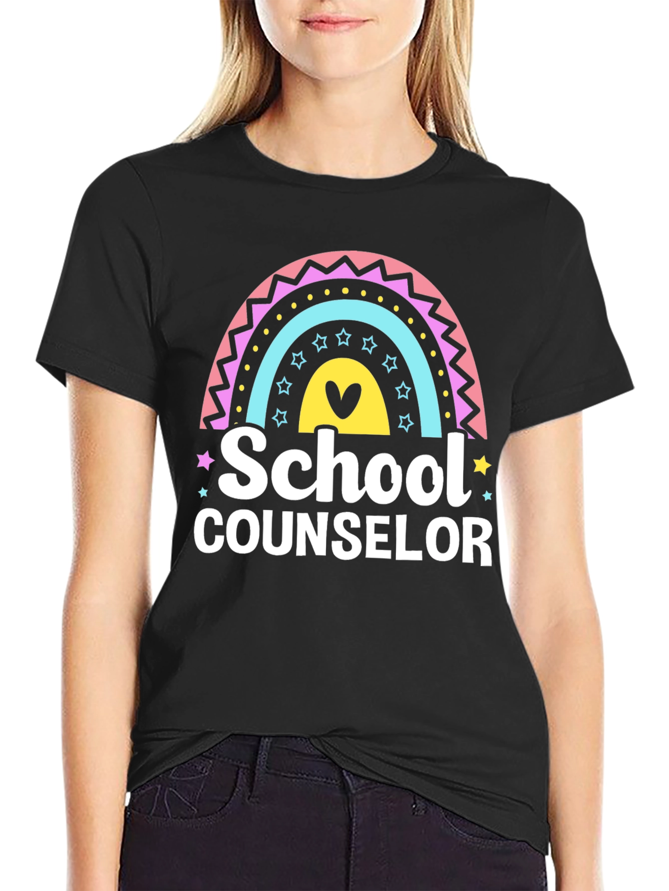Black School Counselor Rainbow Graphic T-Shirt view 2