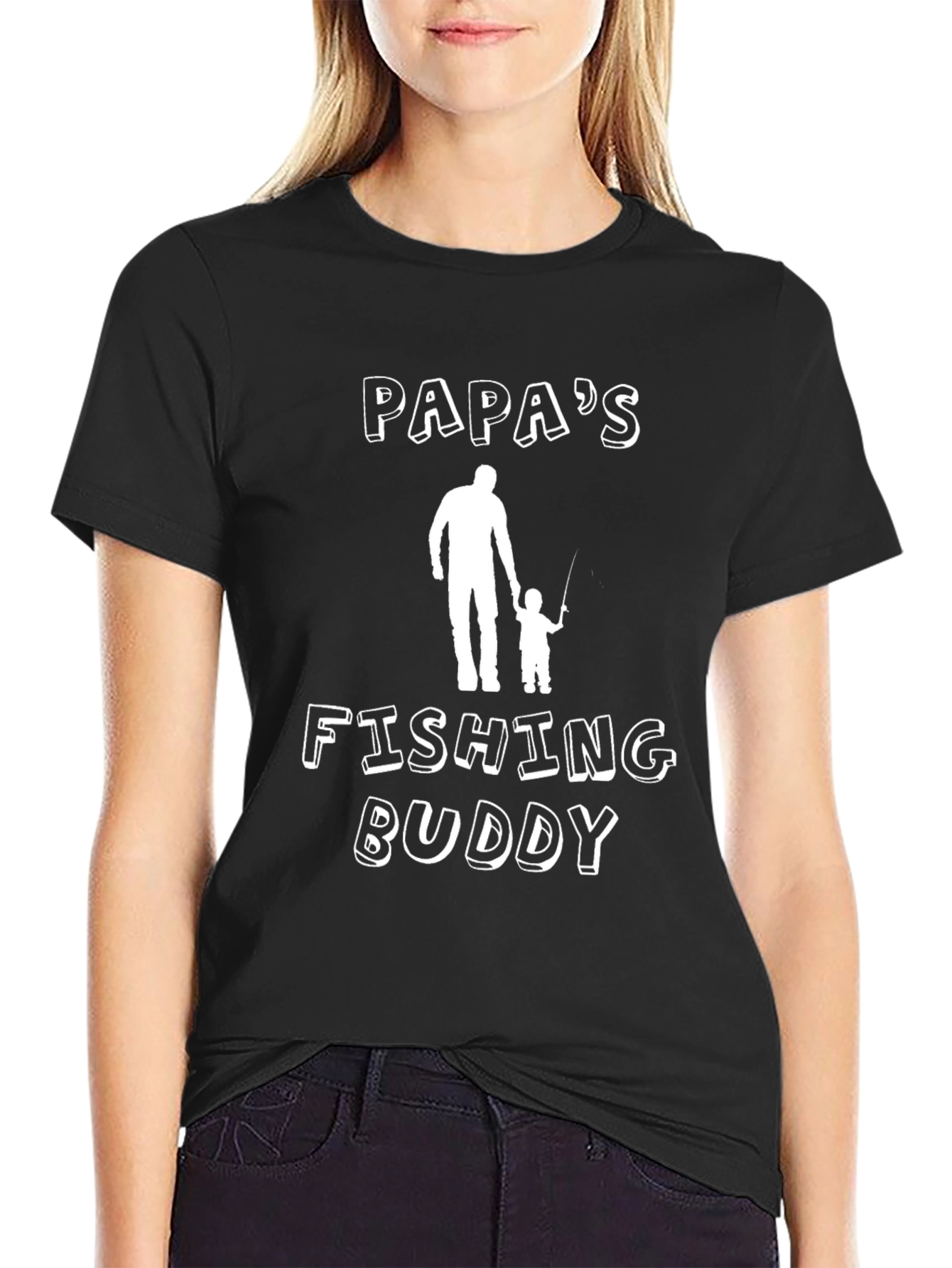 Black Papa's Fishing Buddy T-Shirt - Perfect Gift for Dad view 2