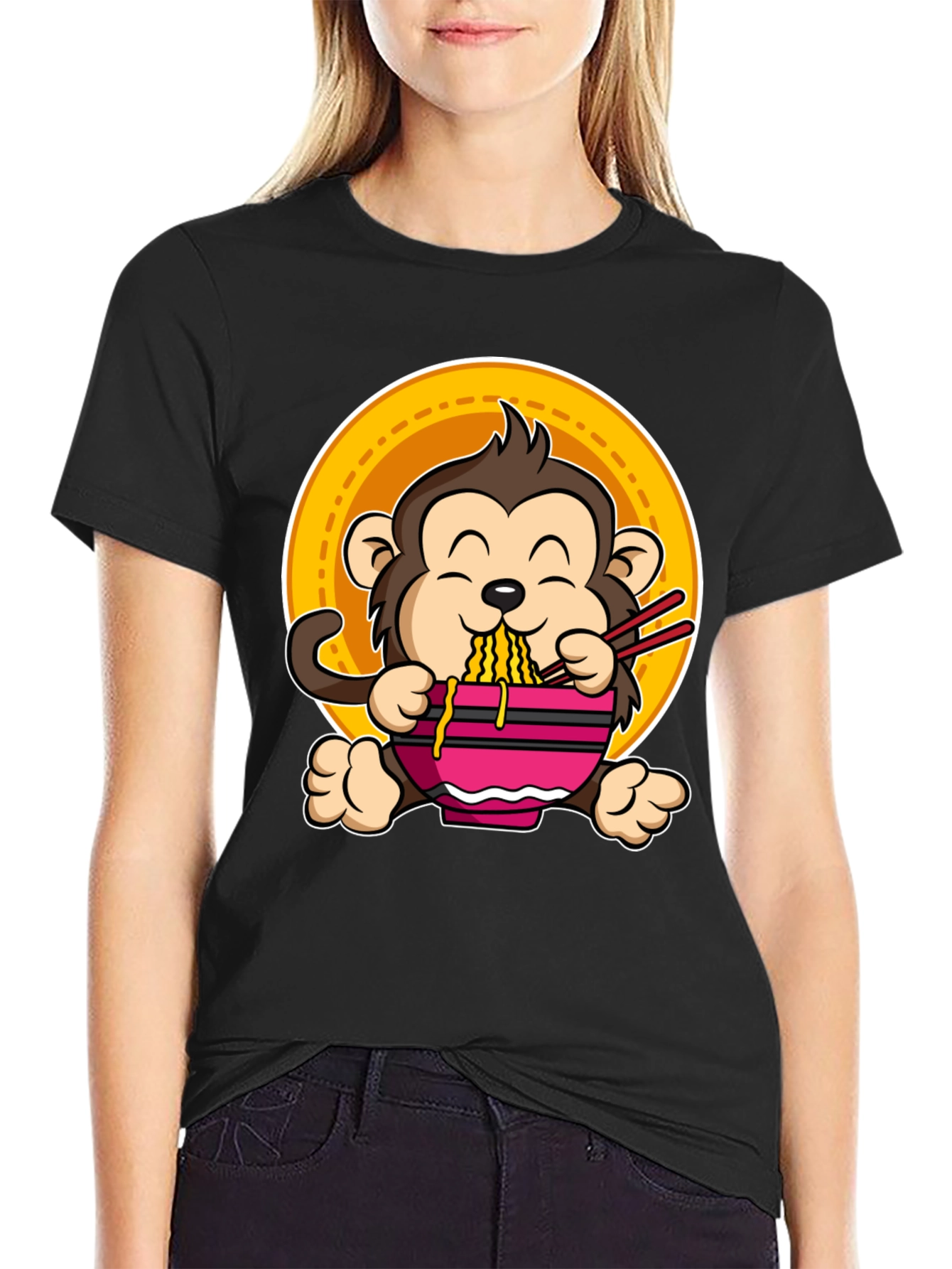 Black Monkey Ramen T-Shirt - Cute & Funny Design view 2