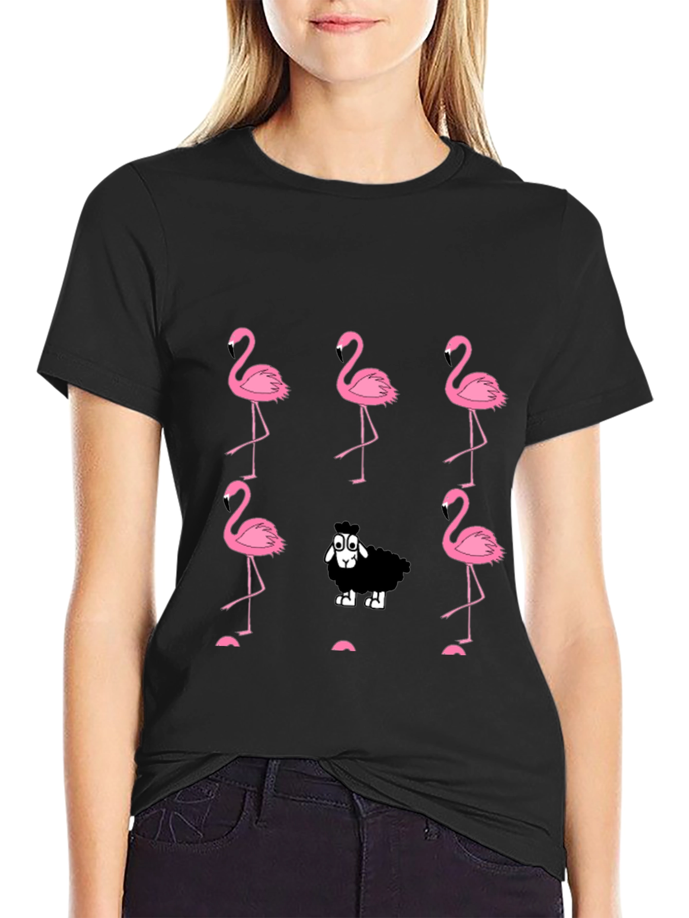 Black Flamingo and Sheep Graphic Tee view 2