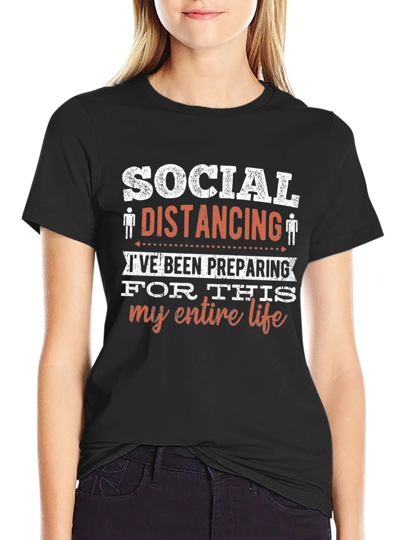 Black Social Distancing T-Shirt - Introvert Humor Tee view 2
