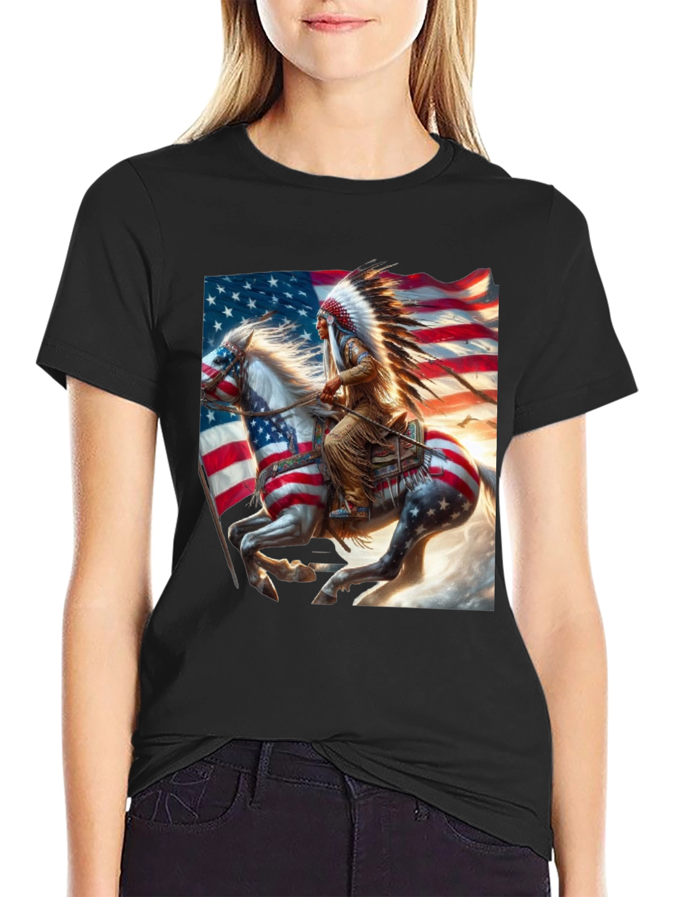 Black Native American Flag T-Shirt view 2