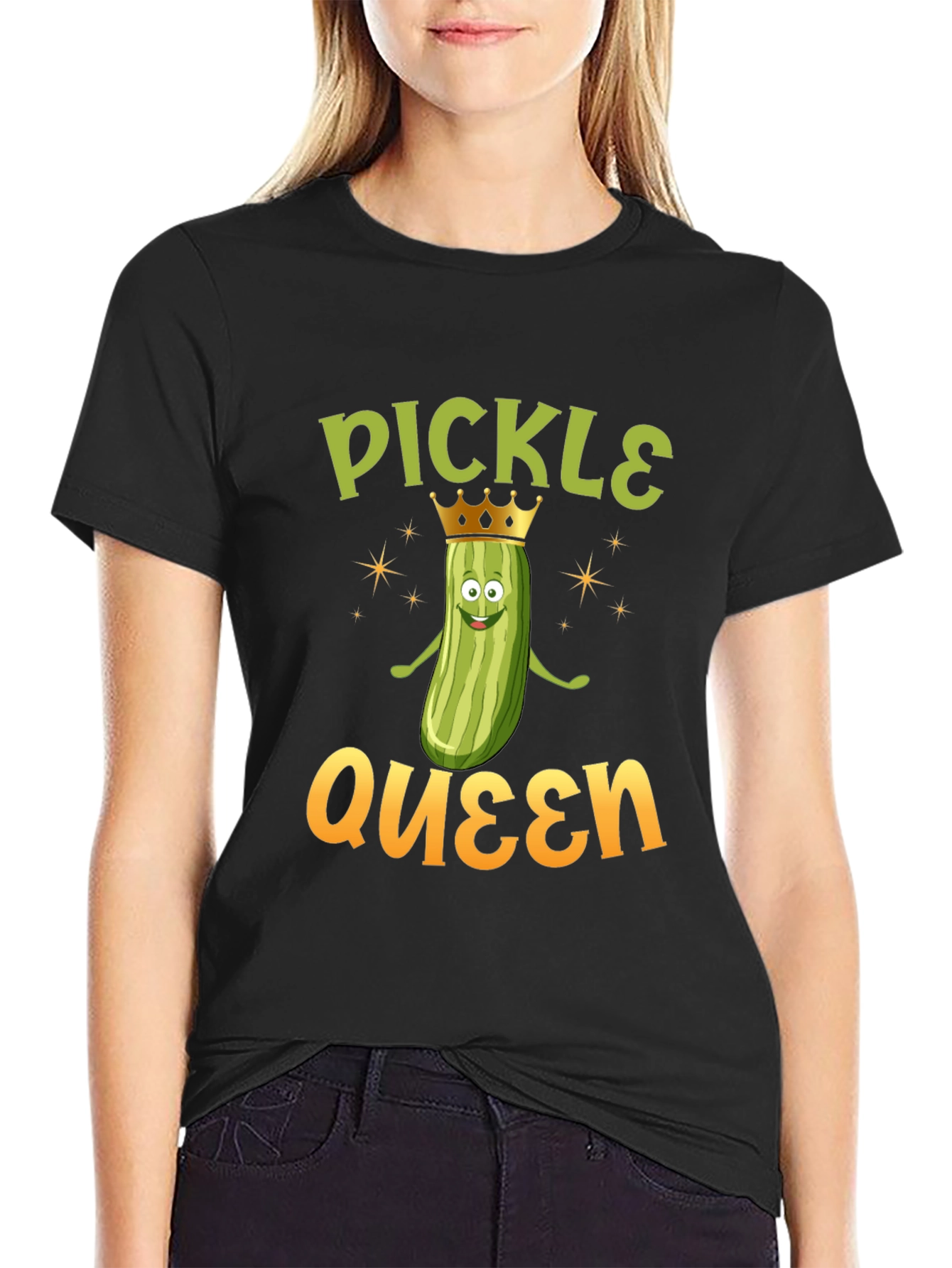 Black Pickle Queen T-Shirt - Funny Foodie Tee view 2