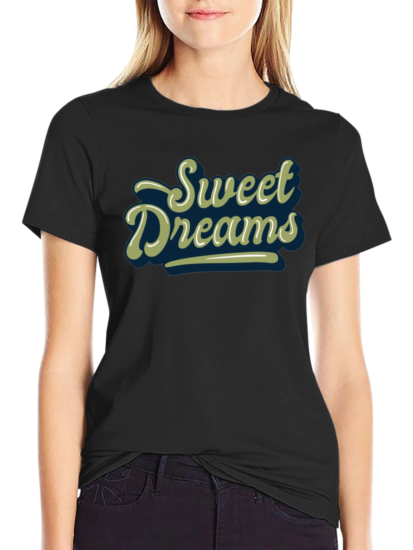 Black Sweet Dreams Graphic Print Black T-Shirt view 2