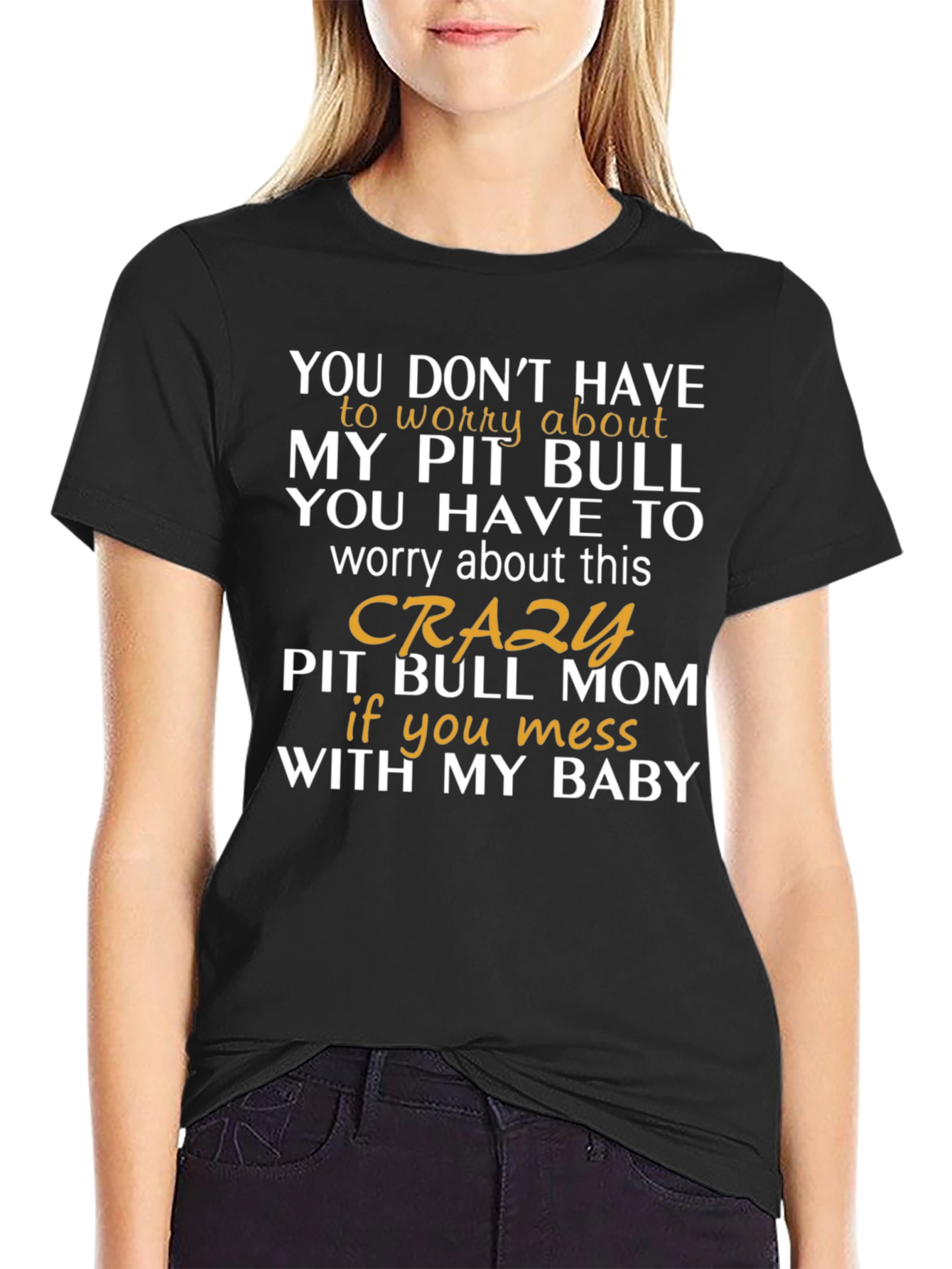 Black Crazy Pit Bull Mom T-Shirt - Funny Dog Lover Tee view 2