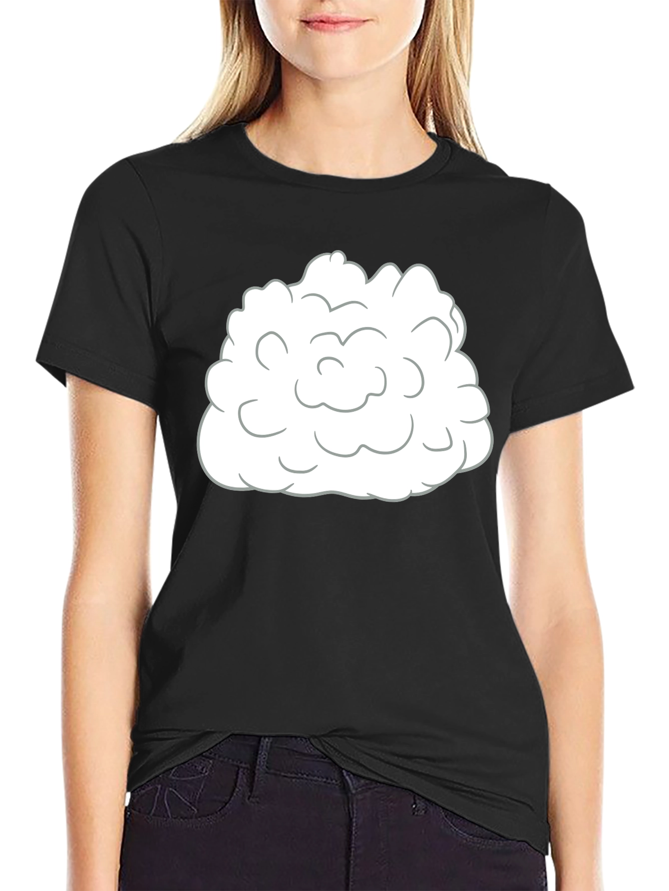 Black Cartoon Cloud Graphic T-Shirt - Black view 2