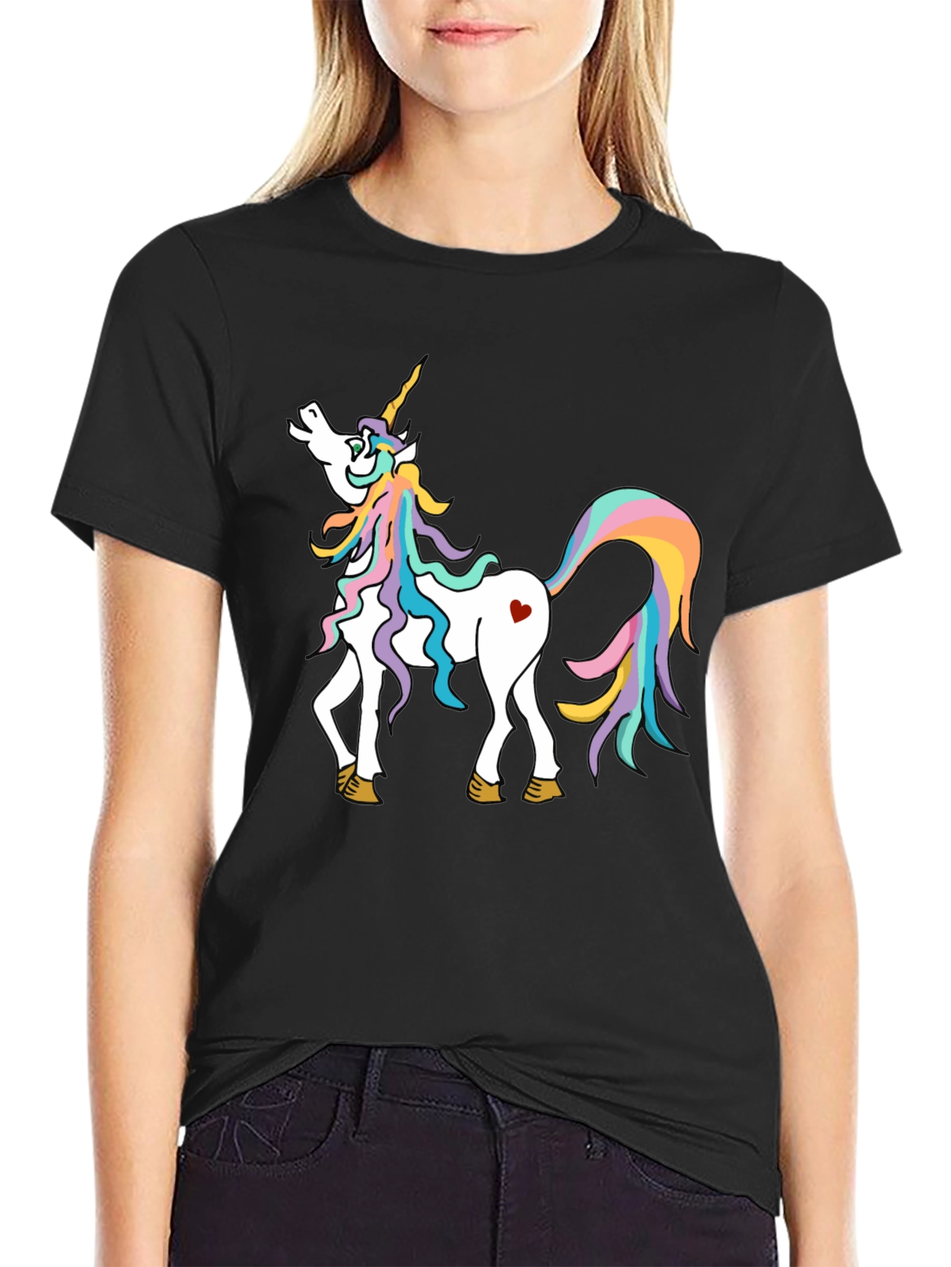 Black Unicorn Graphic Tee - Magical Rainbow Horse Shirt view 2