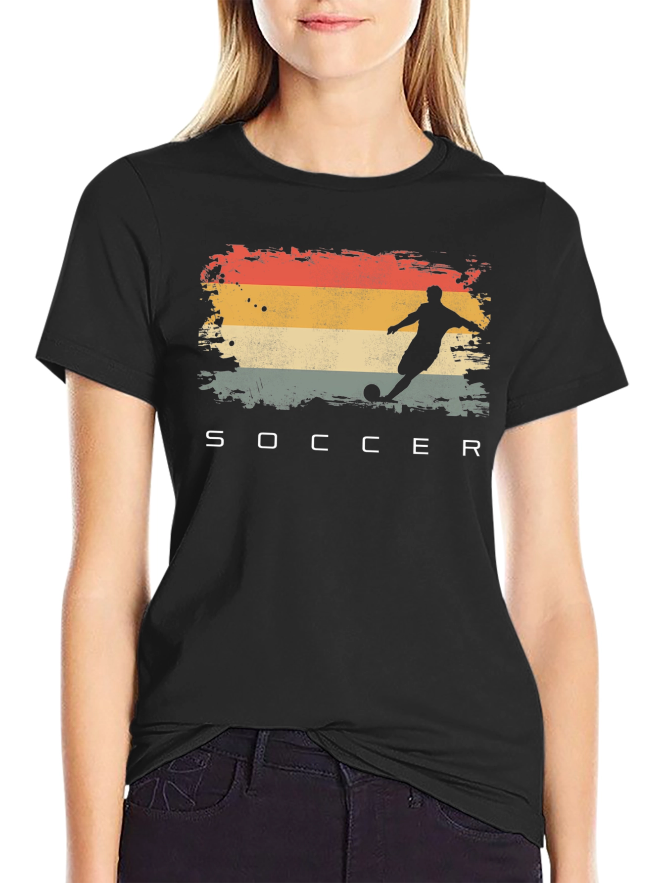 Black Retro Soccer Player Graphic T-Shirt view 2