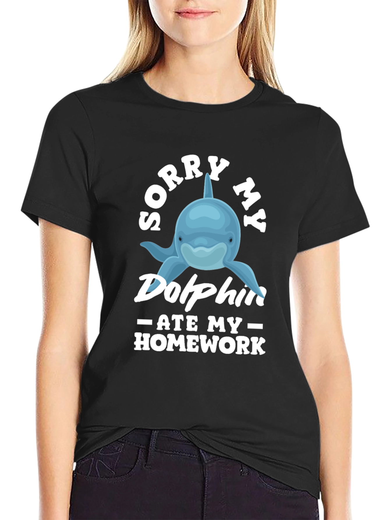 Black Sorry My Dolphin Ate My Homework T-Shirt view 2