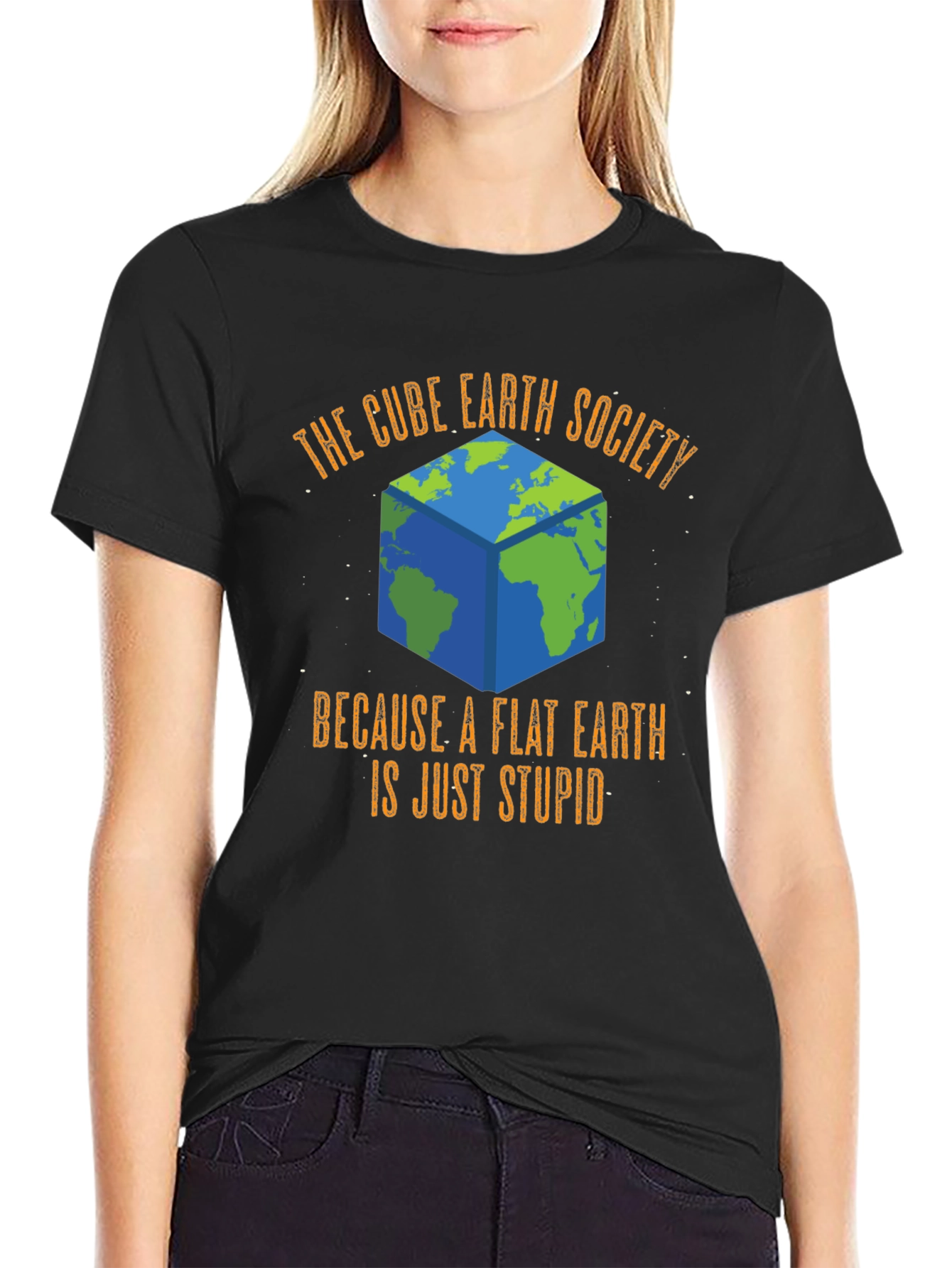 Black Cube Earth Society T-Shirt - Funny Flat Earth Conspiracy Tee view 2