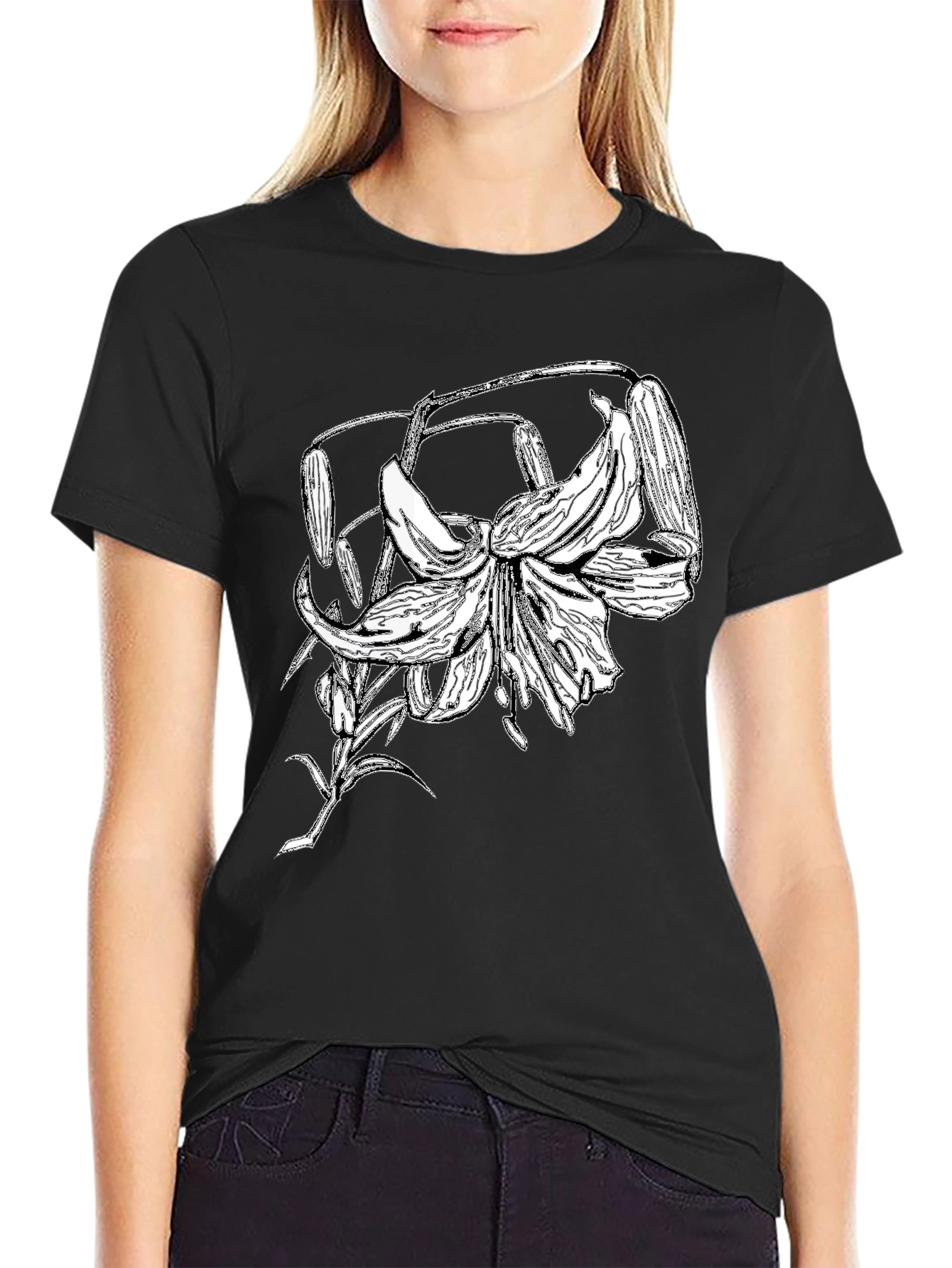 Black Floral Graphic T-Shirt - Black Casual Tee view 2