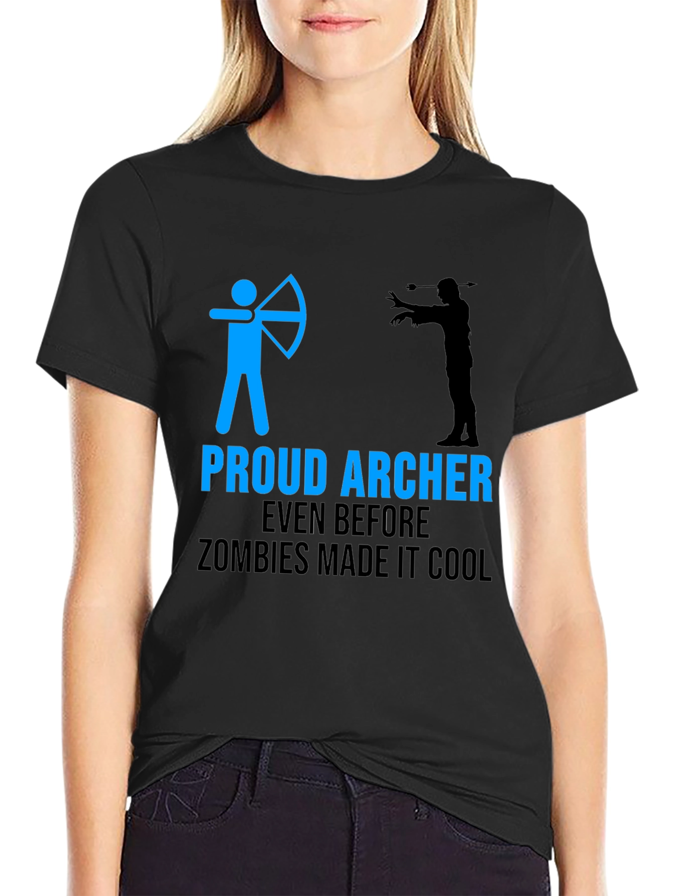 Black Proud Archer Zombie Funny T-Shirt view 2