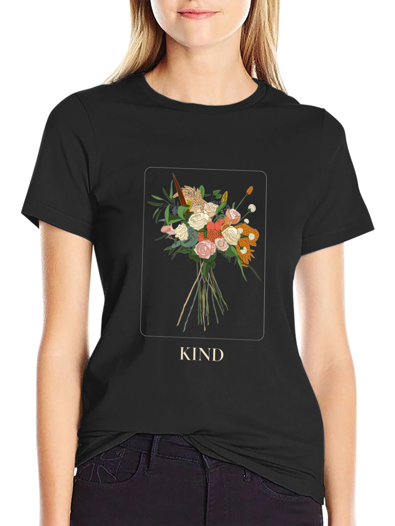 Black Kind Floral Bouquet Graphic Tee view 2
