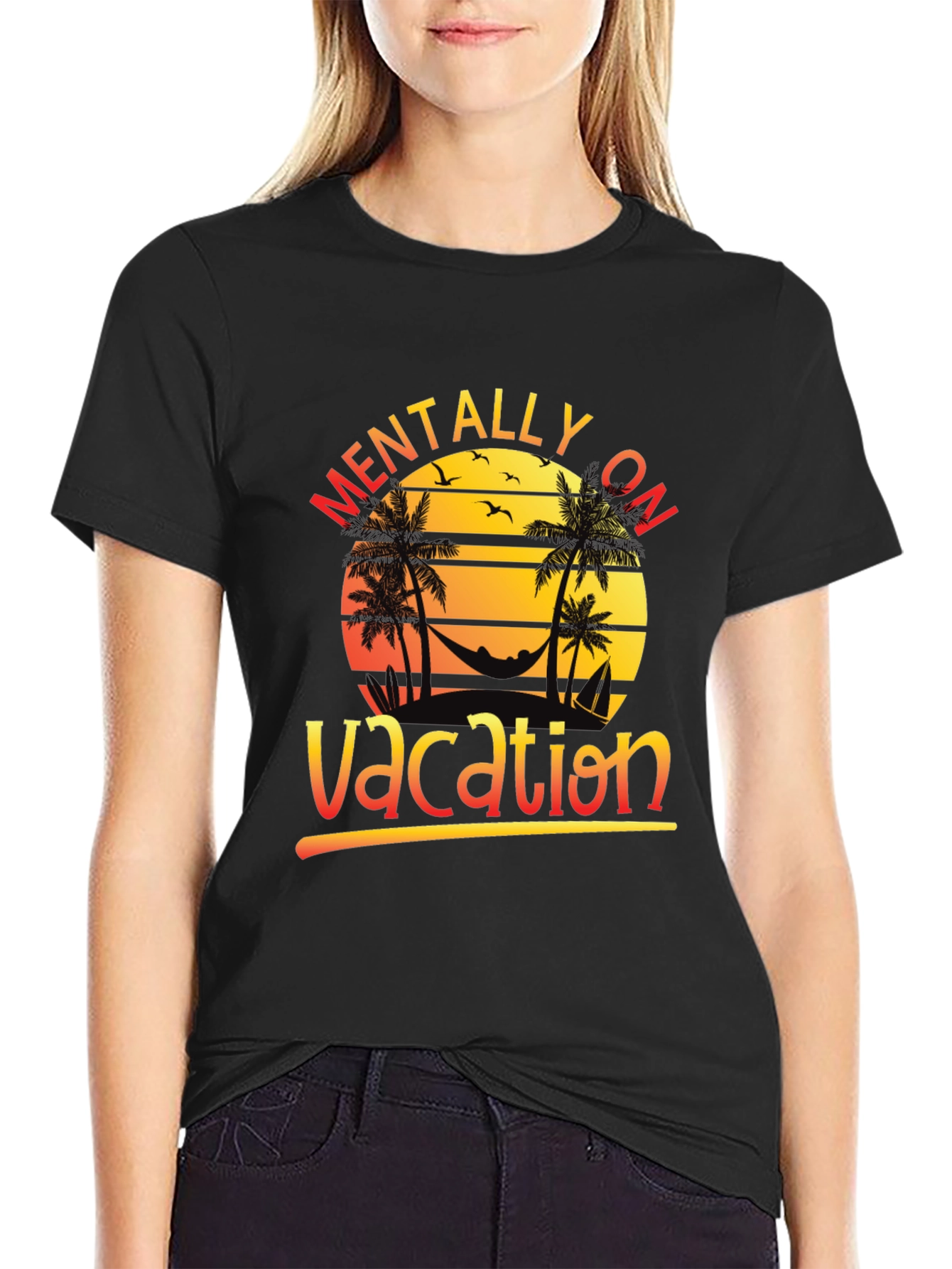 Black Mentally On Vacation Black T-Shirt view 2