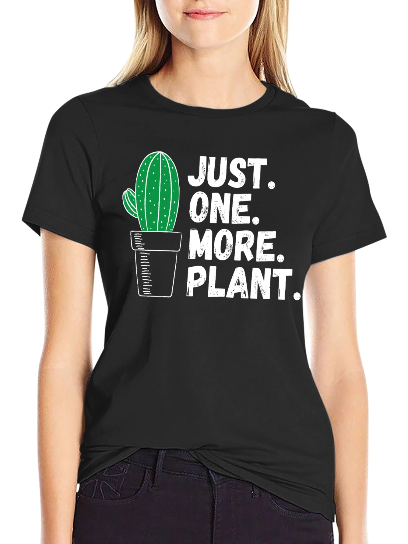 Black Just One More Plant T-Shirt - Cactus Lover Tee view 2