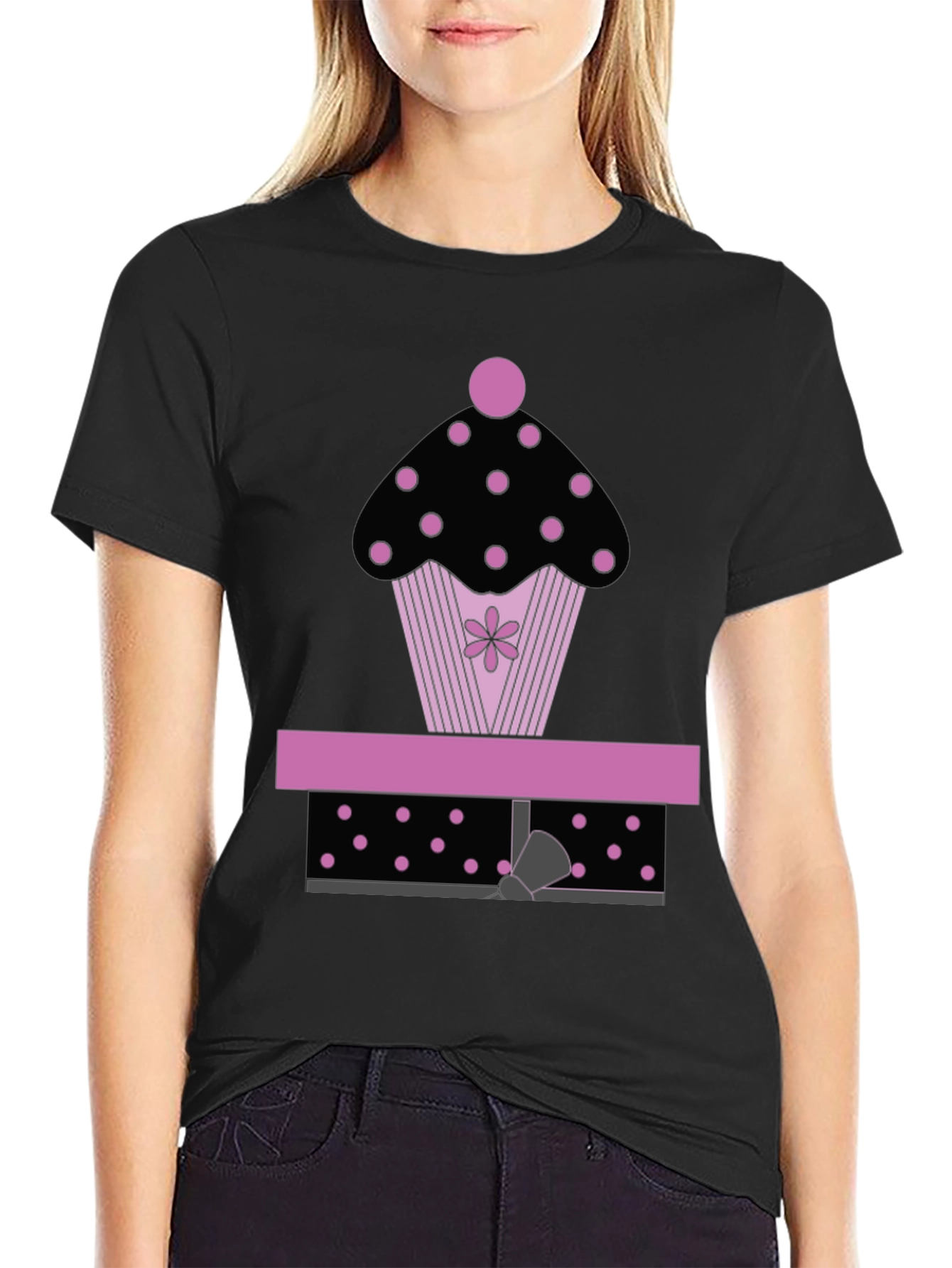 Black Cupcake Gift Graphic Tee - Black T-Shirt view 2