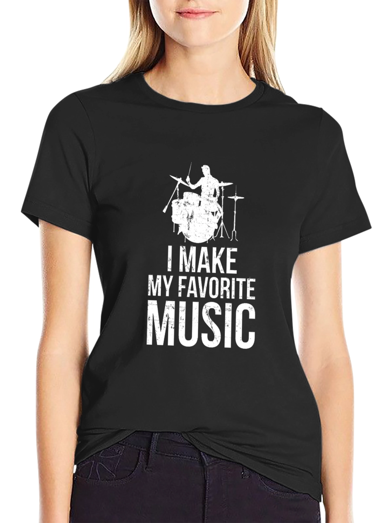 Black Drummer T-Shirt - I Make My Favorite Music view 2