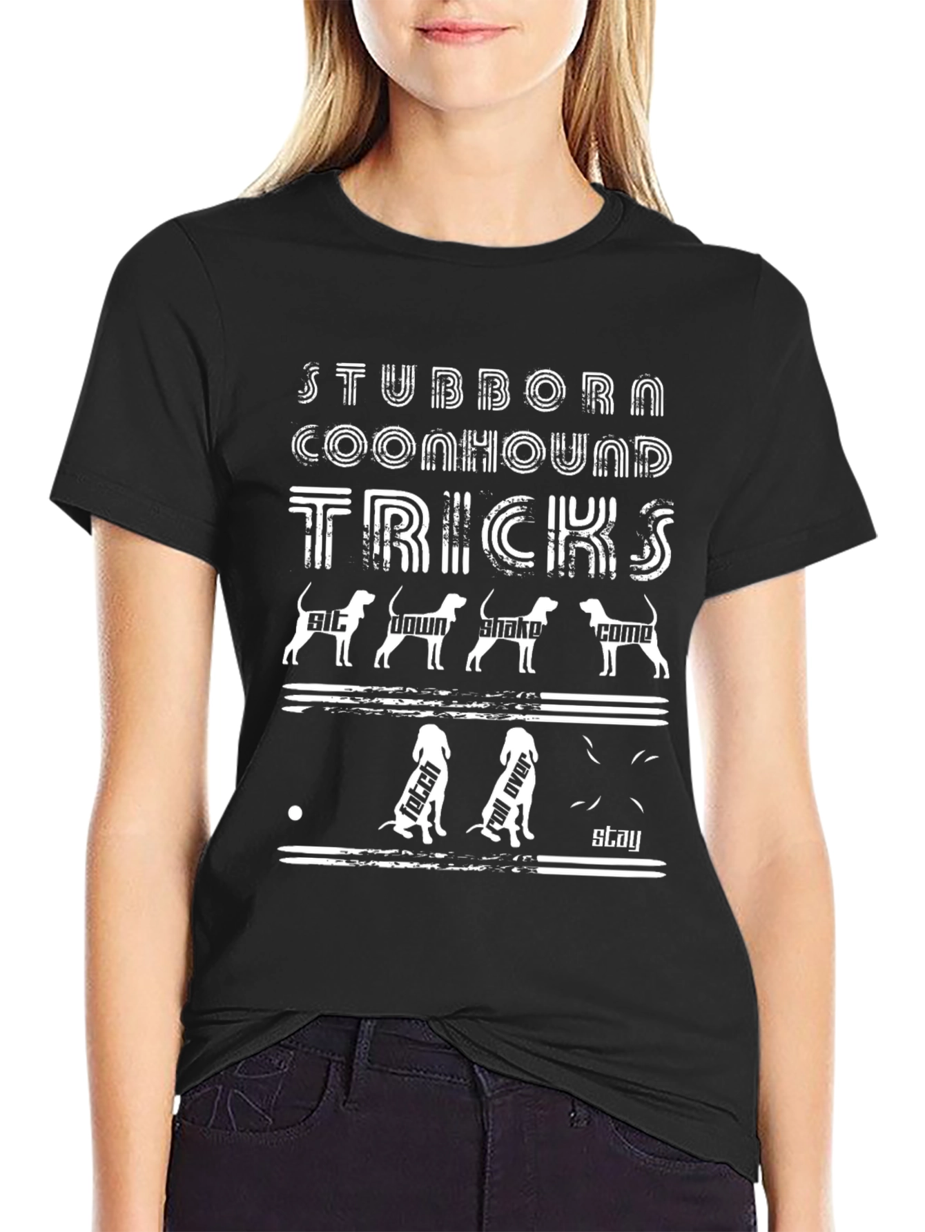 Black Stubborn Coonhound Tricks Graphic T-Shirt view 2