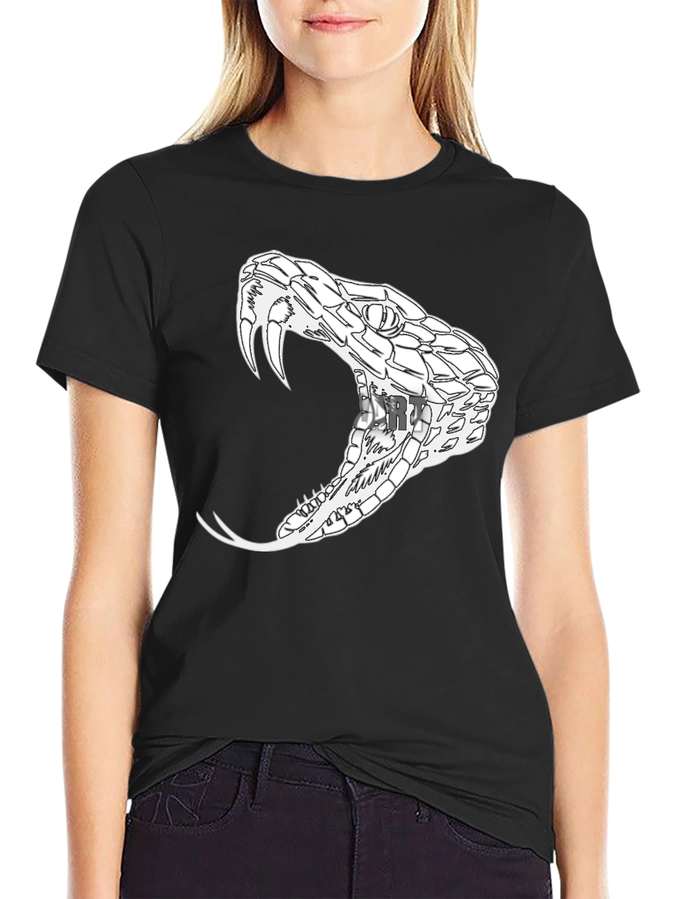 Black Men's Black T-Shirt with Snake Graphic view 2