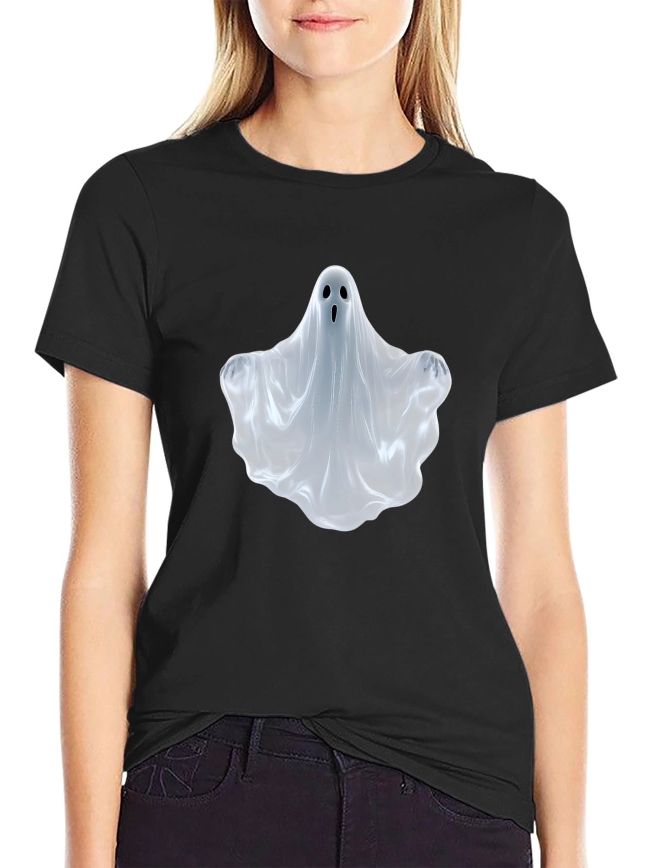Black Spooky Ghost T-Shirt - Halloween Apparel view 2