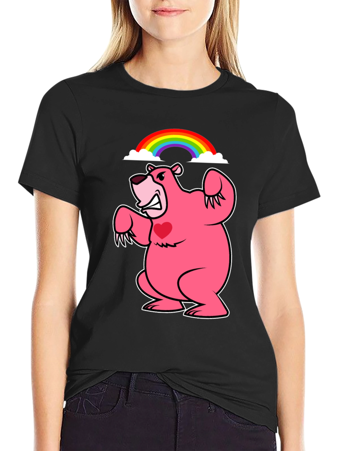 Black Rainbow Bear T-Shirt - Black Crew Neck view 2