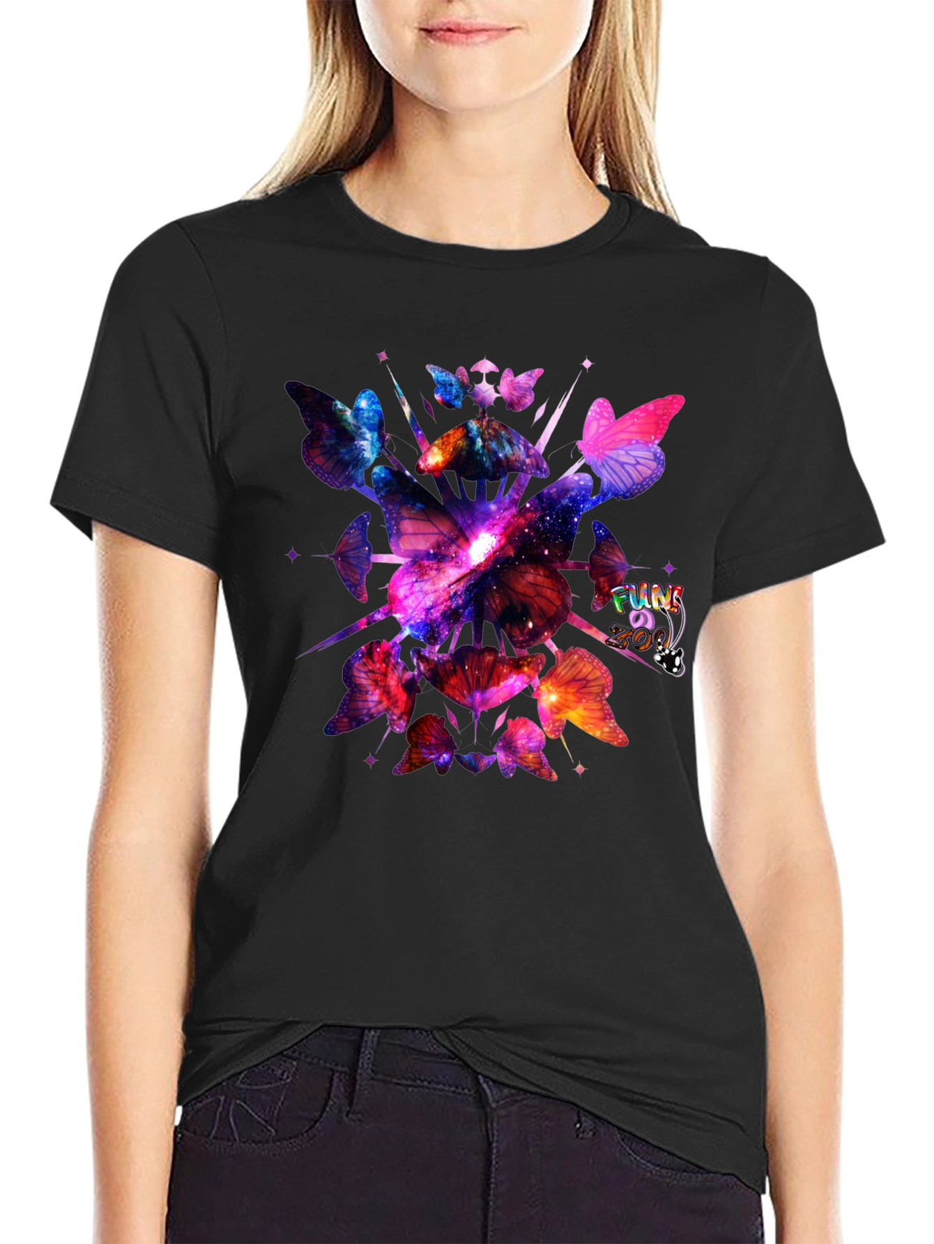 Black Galaxy Butterfly Graphic Black T-Shirt view 2