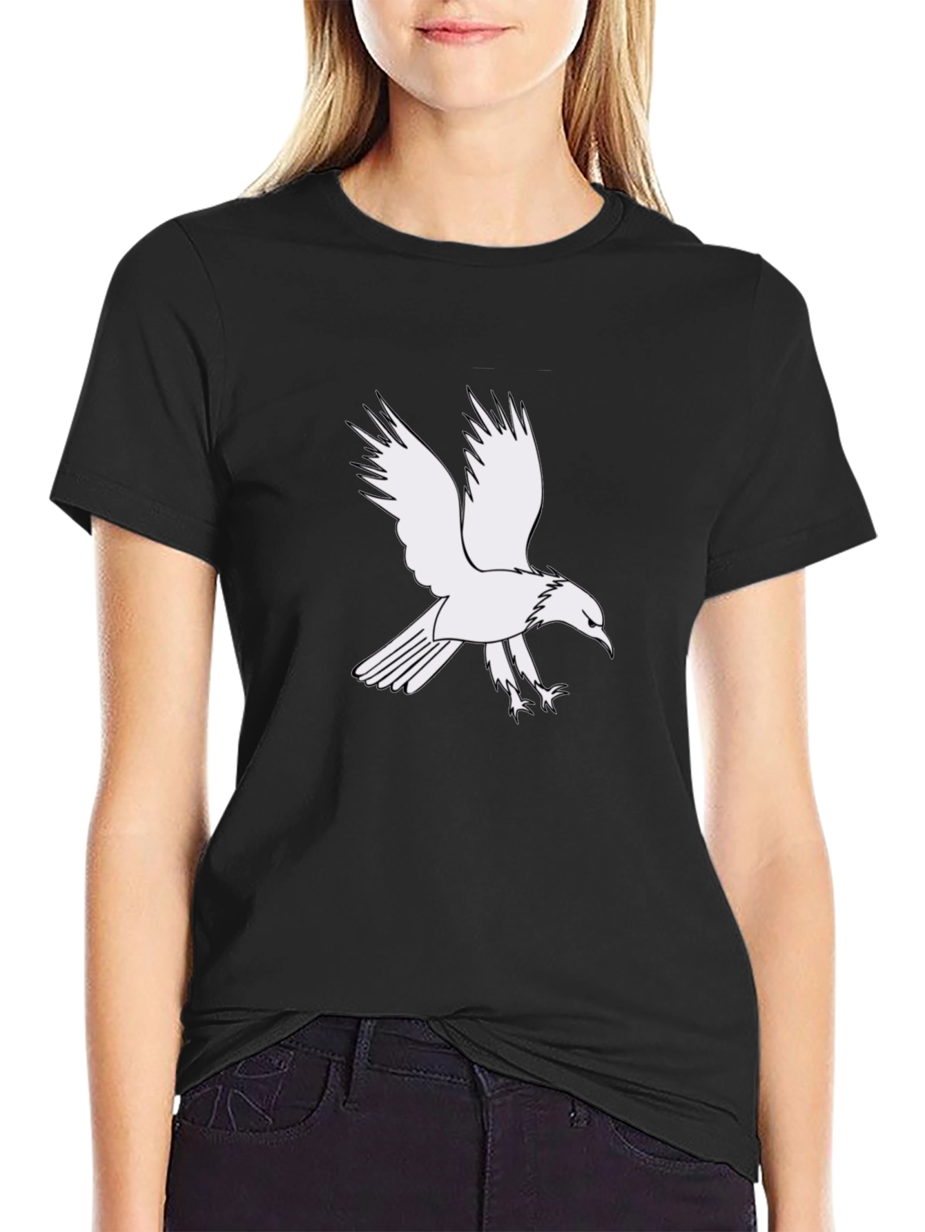 Black Men's Black T-Shirt with White Eagle Graphic view 2