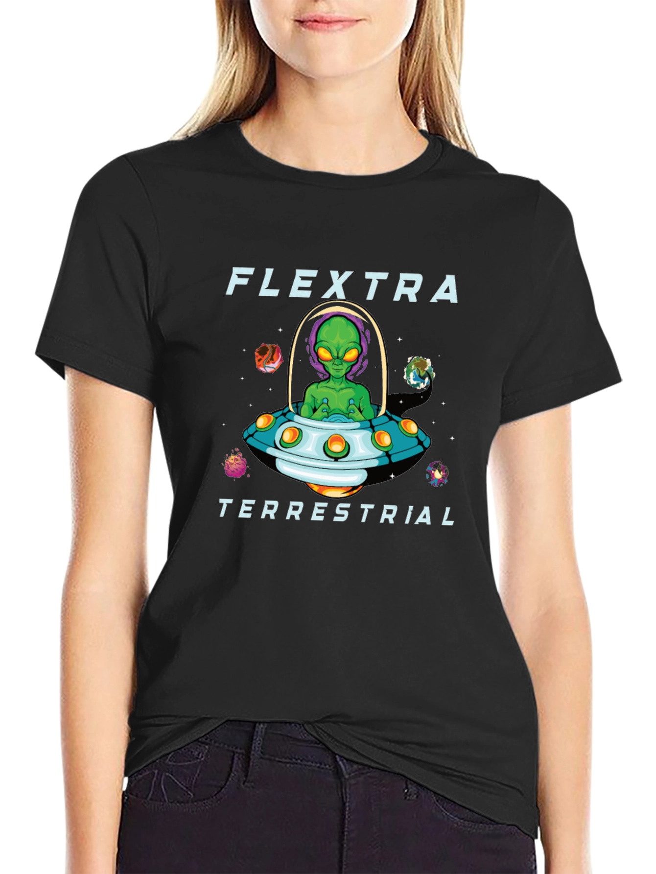 Black Flextra Terrestrial Alien Graphic T-Shirt view 2