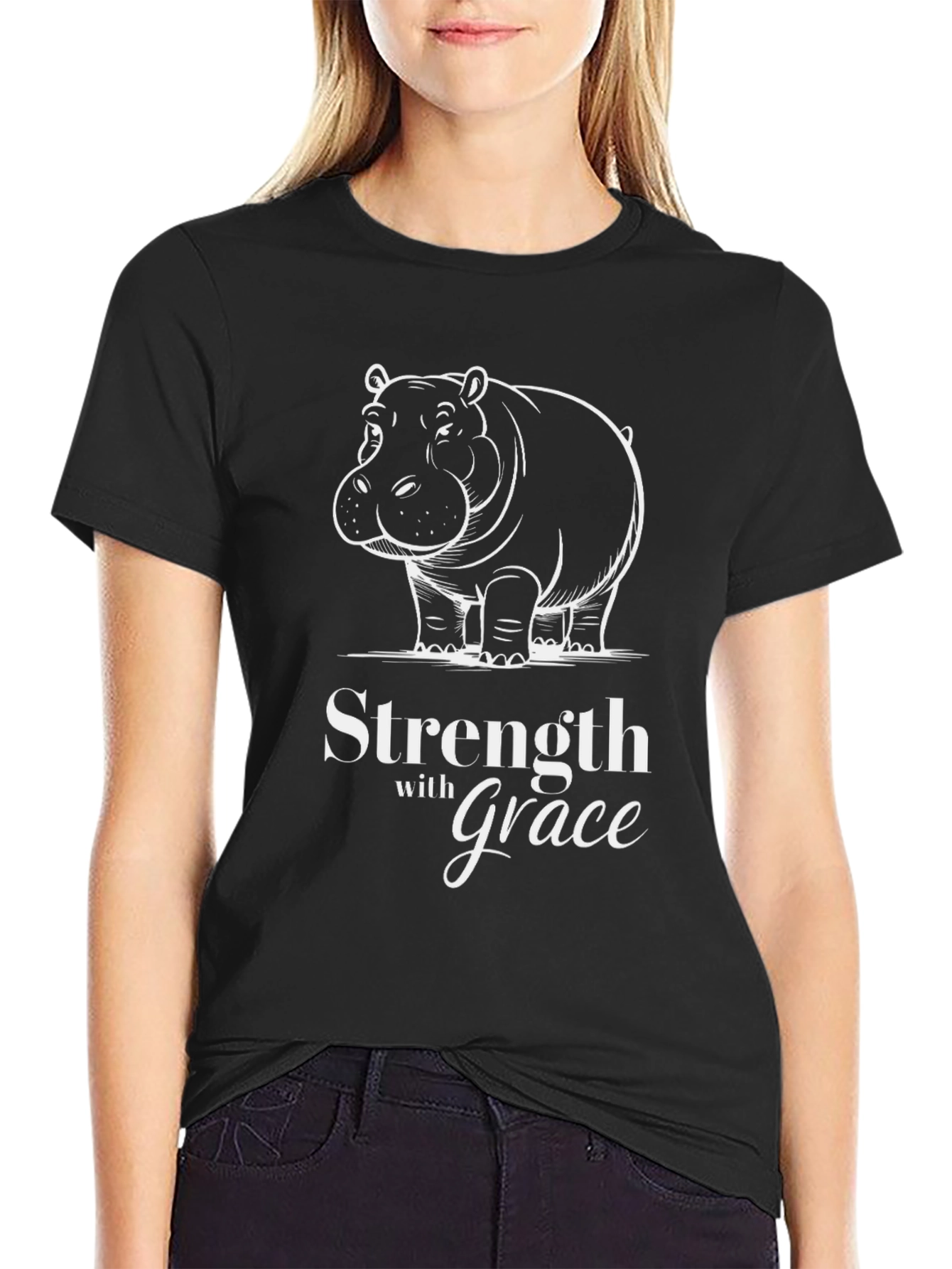 Black Strength with Grace Hippo T-Shirt view 2
