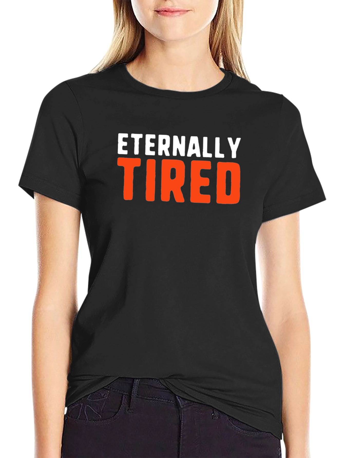 Black Eternally Tired Graphic Tee - Comfortable Cotton Blend view 2