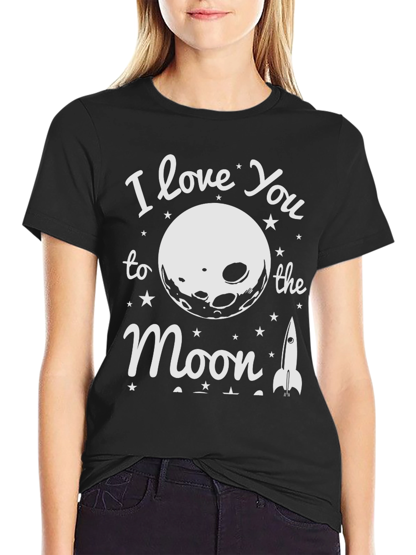 Black I Love You to the Moon T-Shirt view 2
