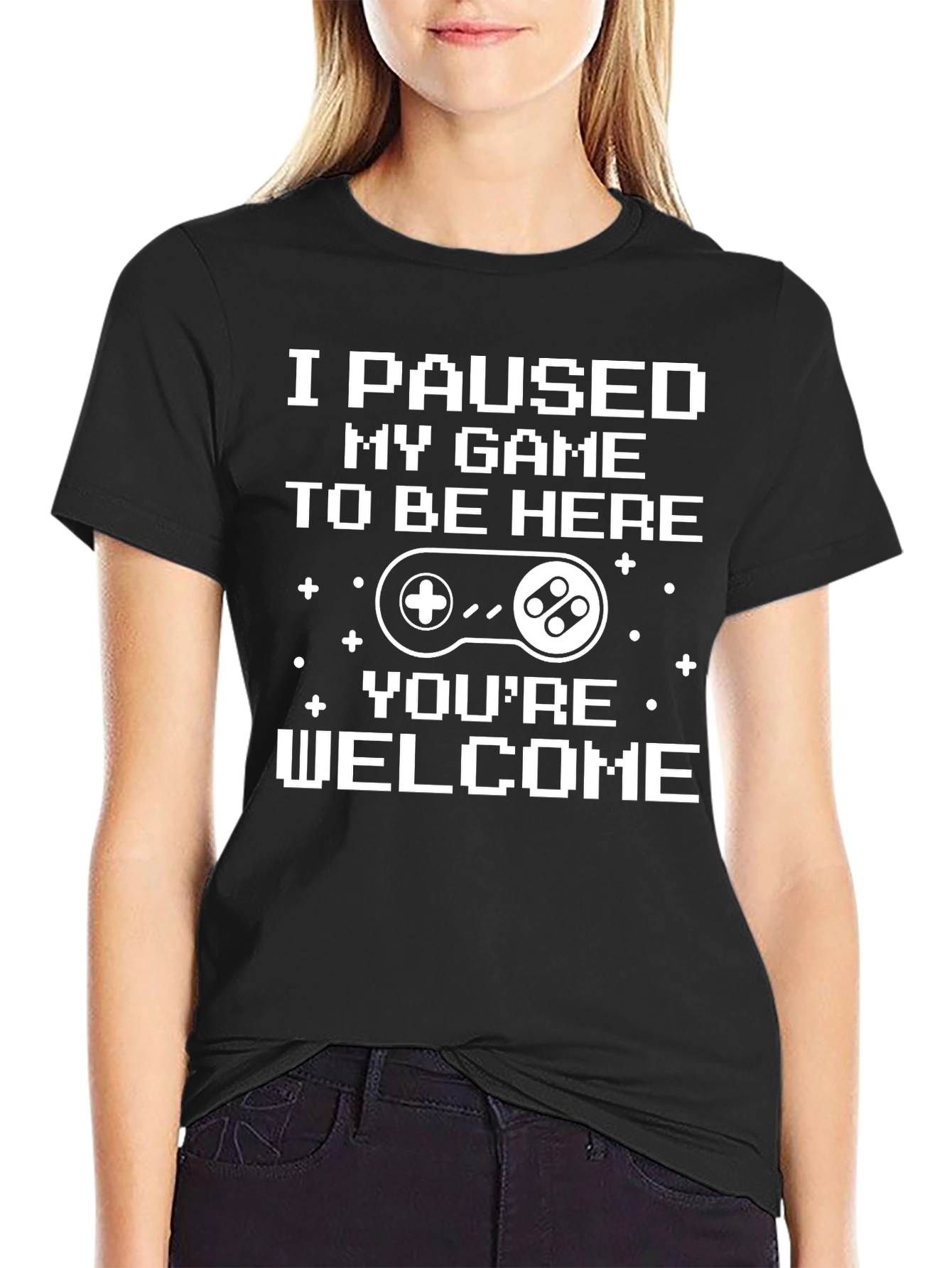 Black Gamer T-Shirt: I Paused My Game To Be Here view 2
