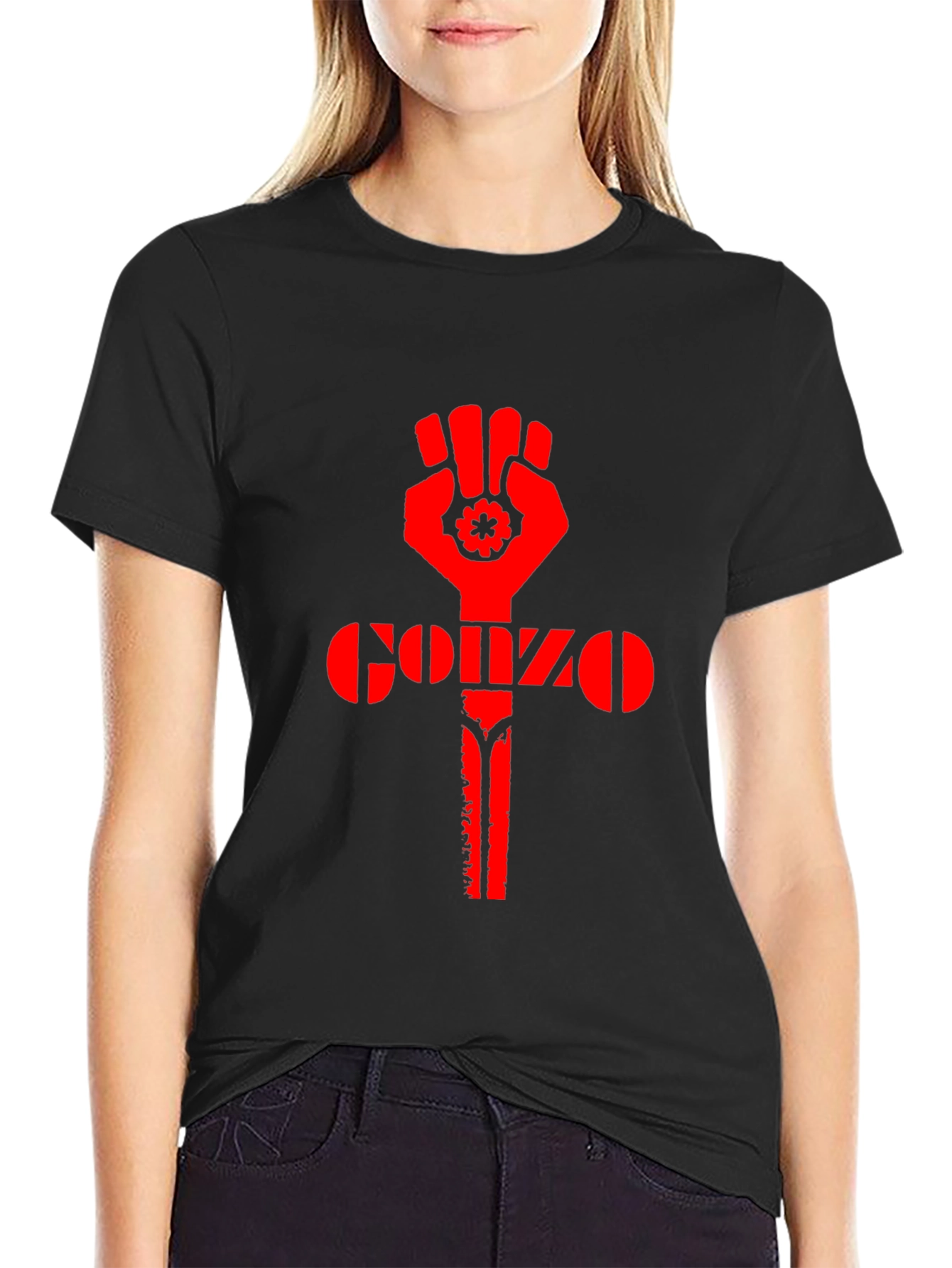 Black Gonzo Fist Black T-Shirt - Red Design view 2
