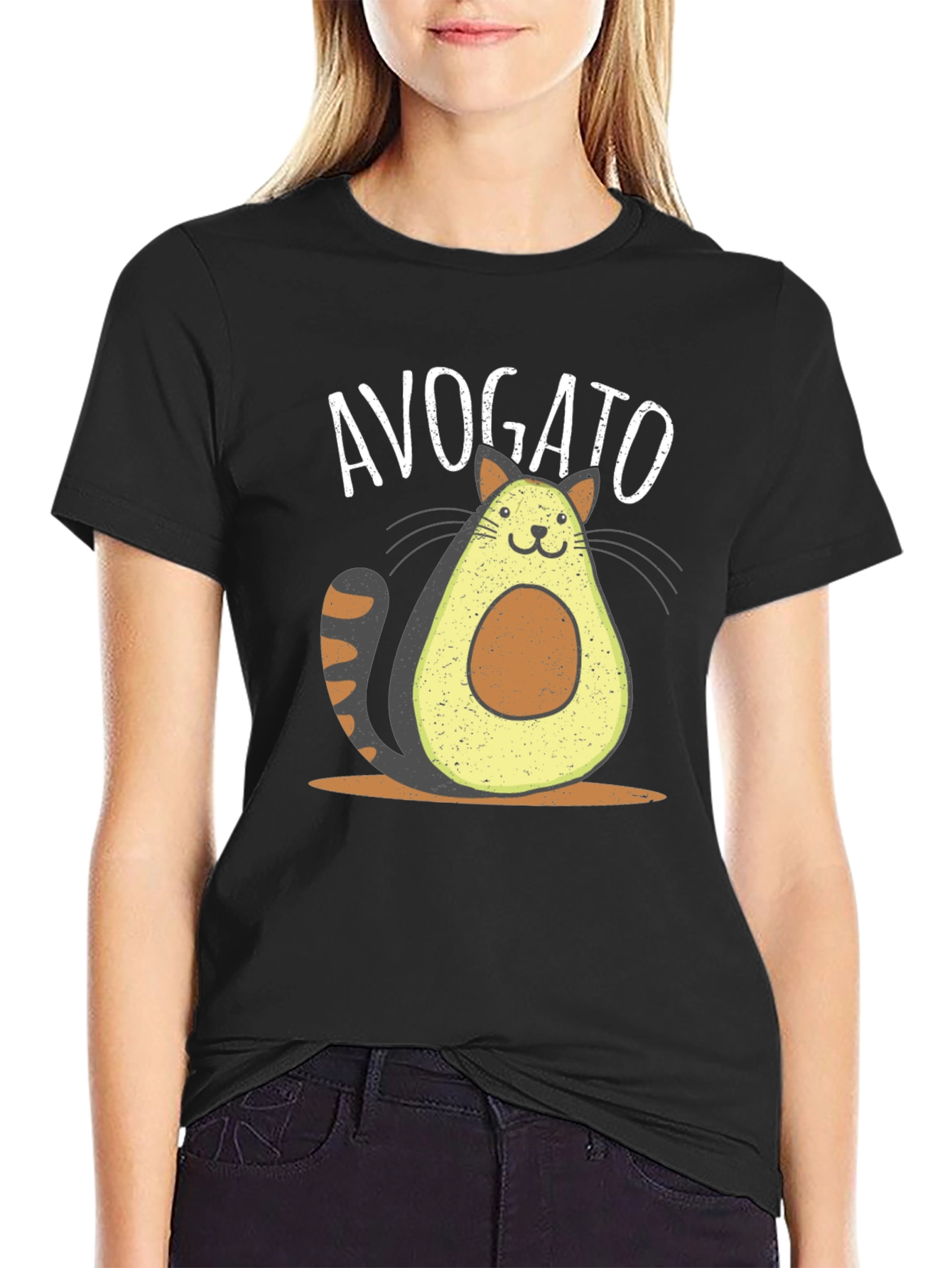 Black Avogato Funny Cat Avocado T-Shirt view 2