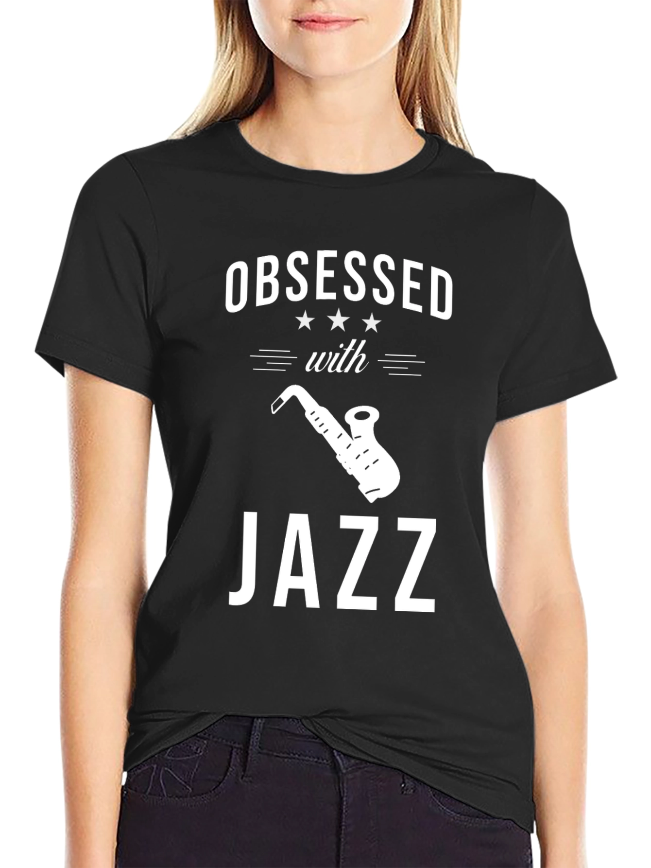 Black Obsessed with Jazz T-Shirt view 2