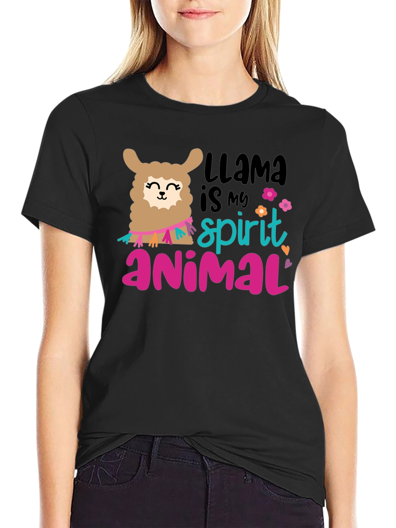 Black Llama Spirit Animal Graphic T-Shirt view 2