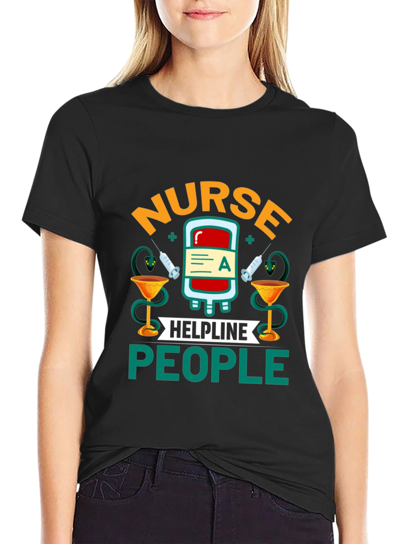 Black Nurse Helpline People Graphic T-Shirt view 2