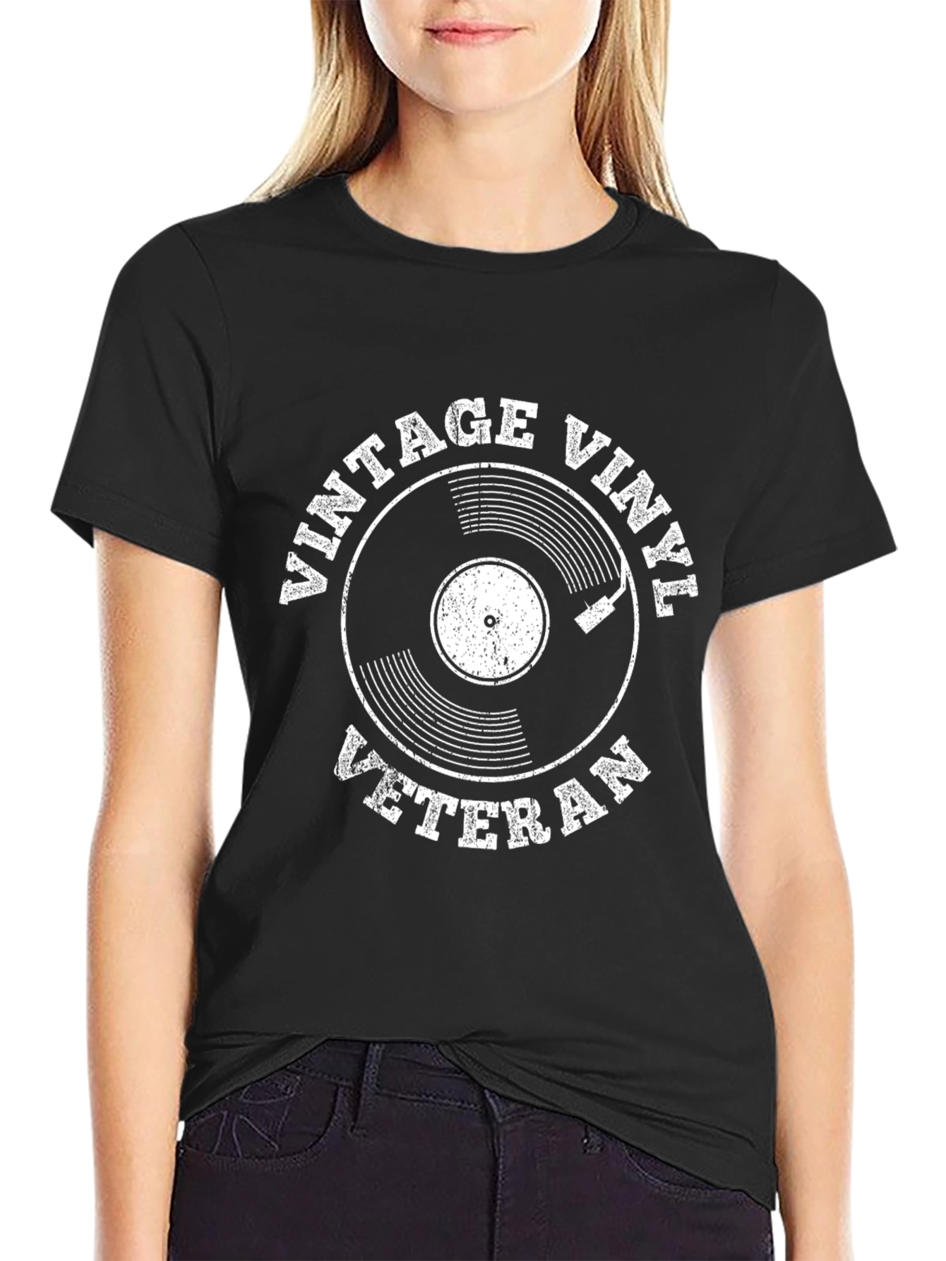 Black Vintage Vinyl Veteran Black Graphic Tee view 2