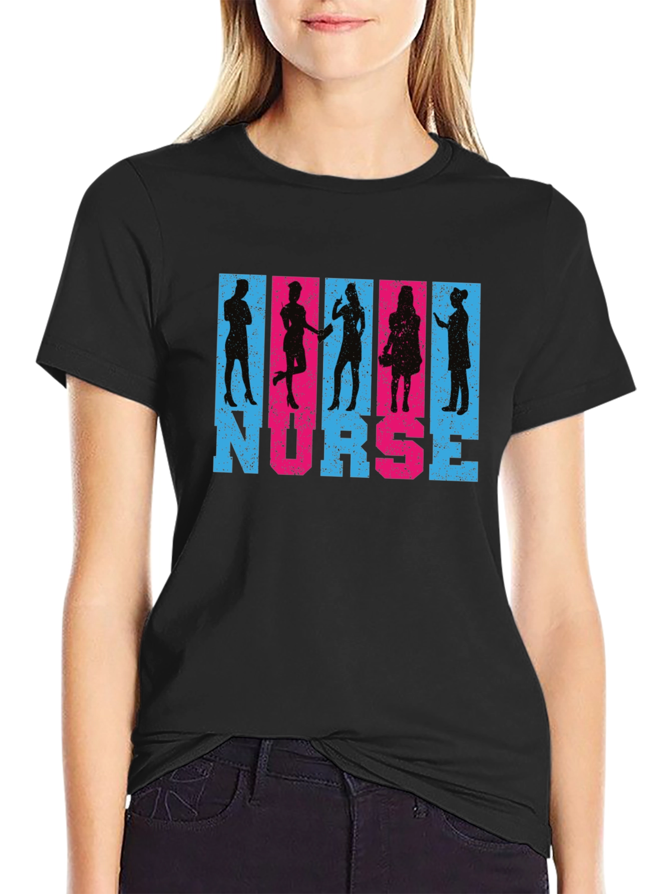Black Nurse Silhouette Graphic T-Shirt view 2