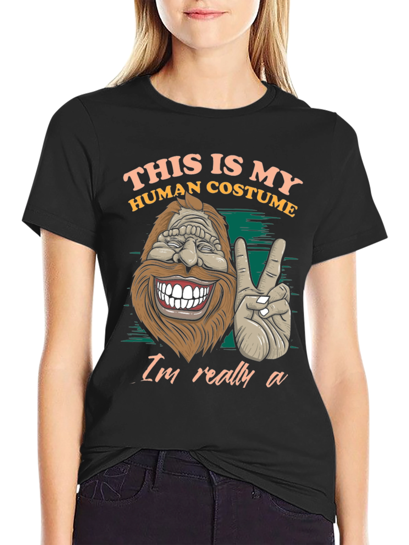 Black This Is My Human Costume Funny Bigfoot T-Shirt view 2