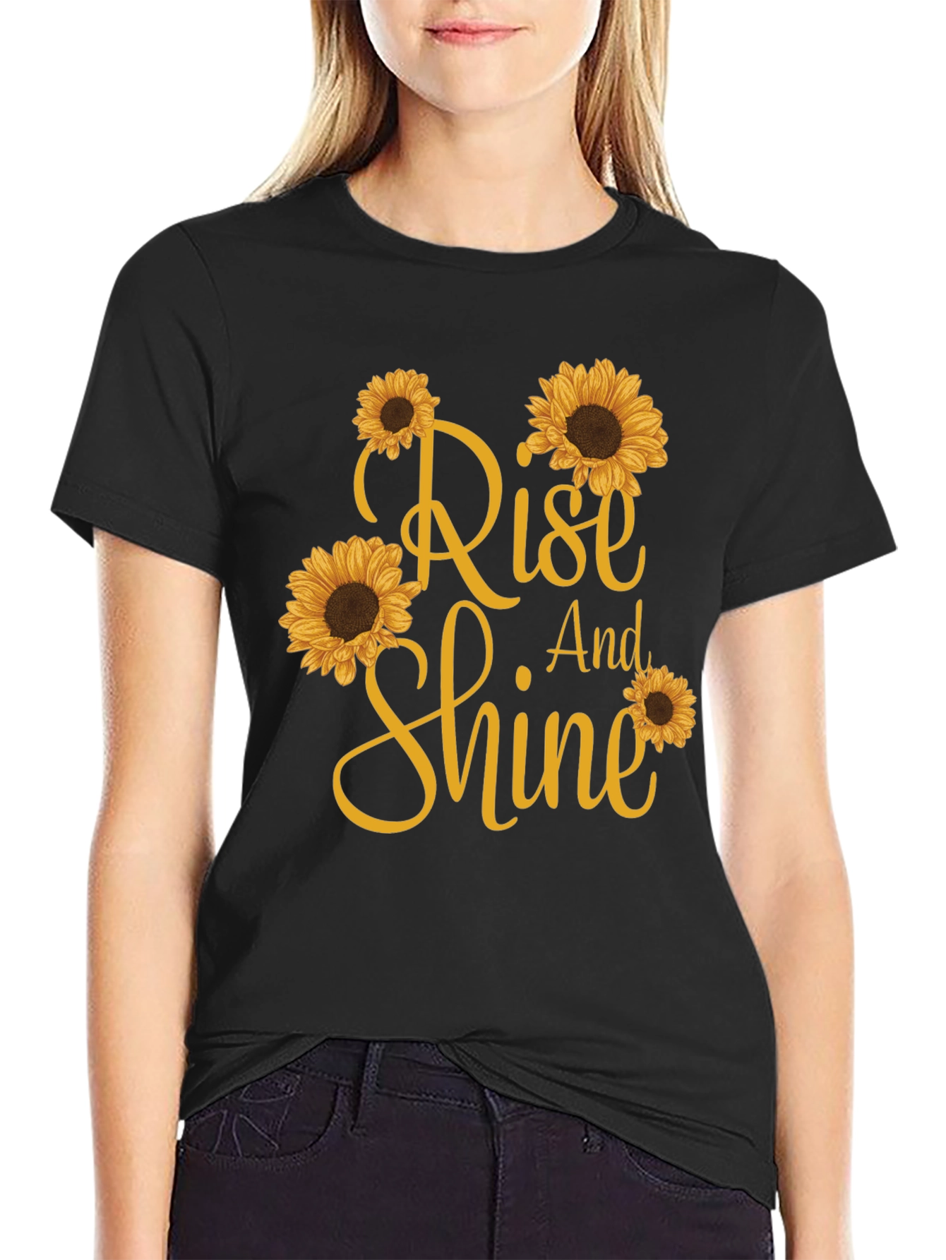 Black Rise and Shine Sunflower Graphic T-Shirt view 2