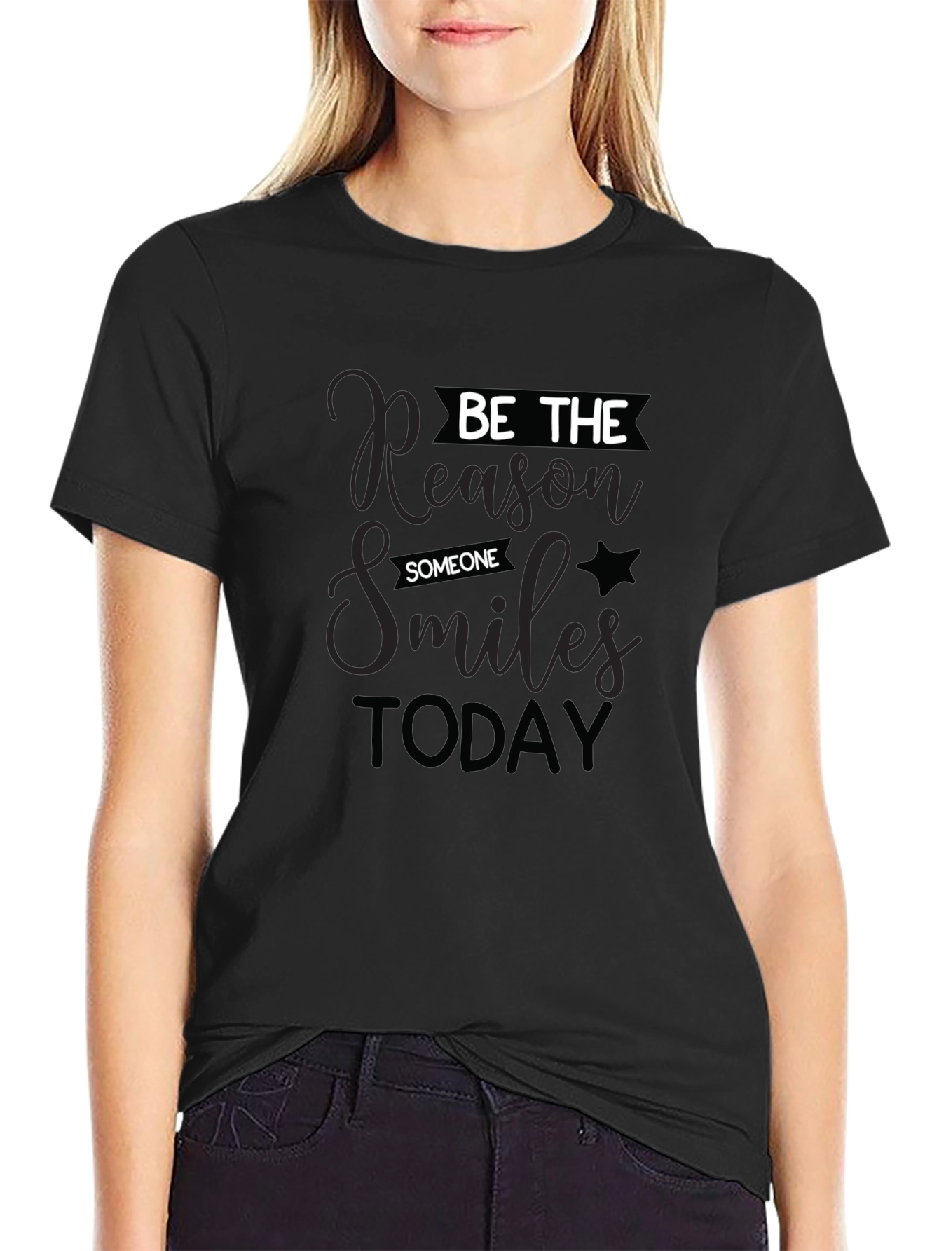 Black Inspirational Graphic Tee - Be the Reason Someone Smiles Today view 2