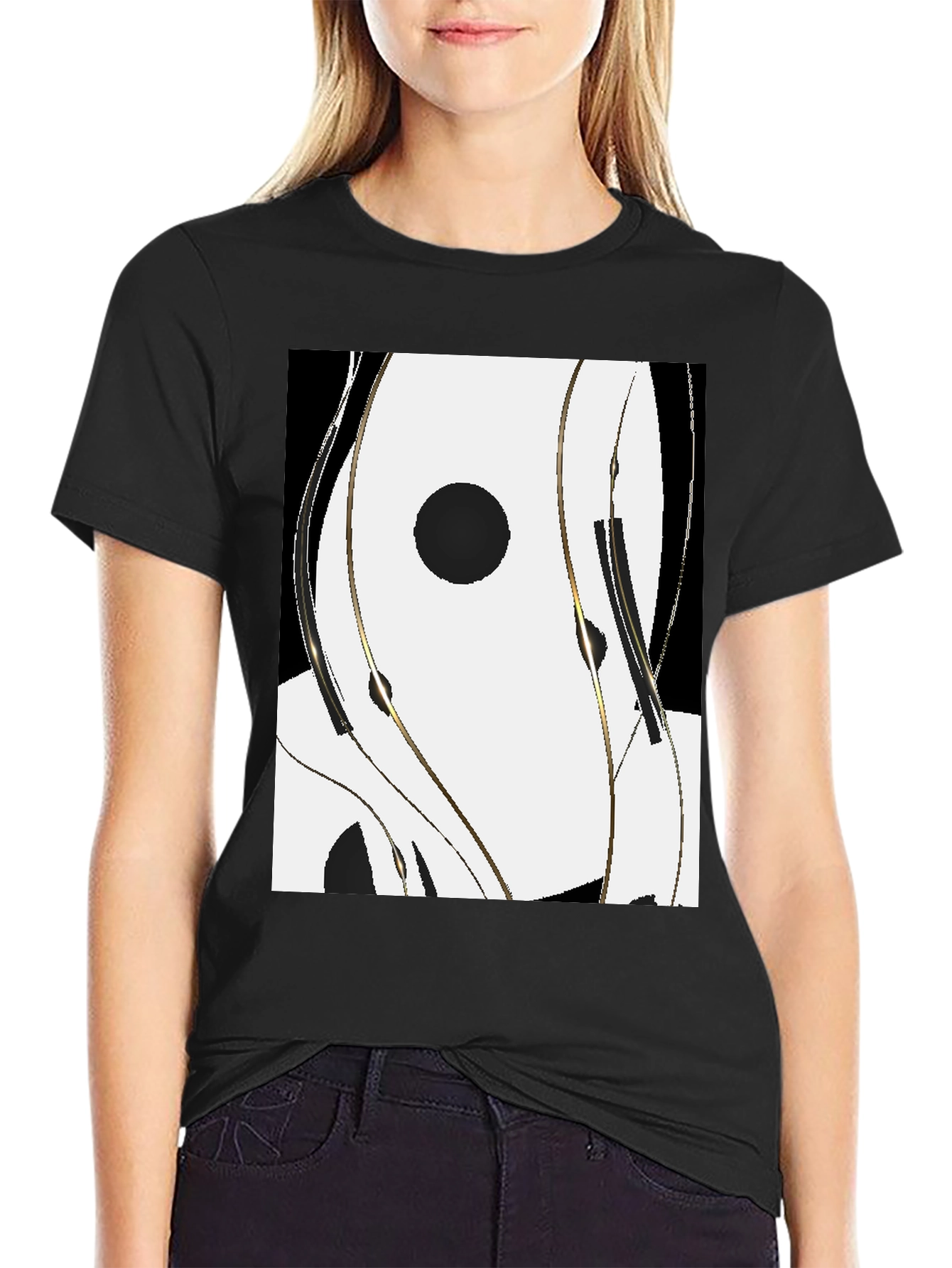 Black Abstract Black & White Graphic Tee view 2