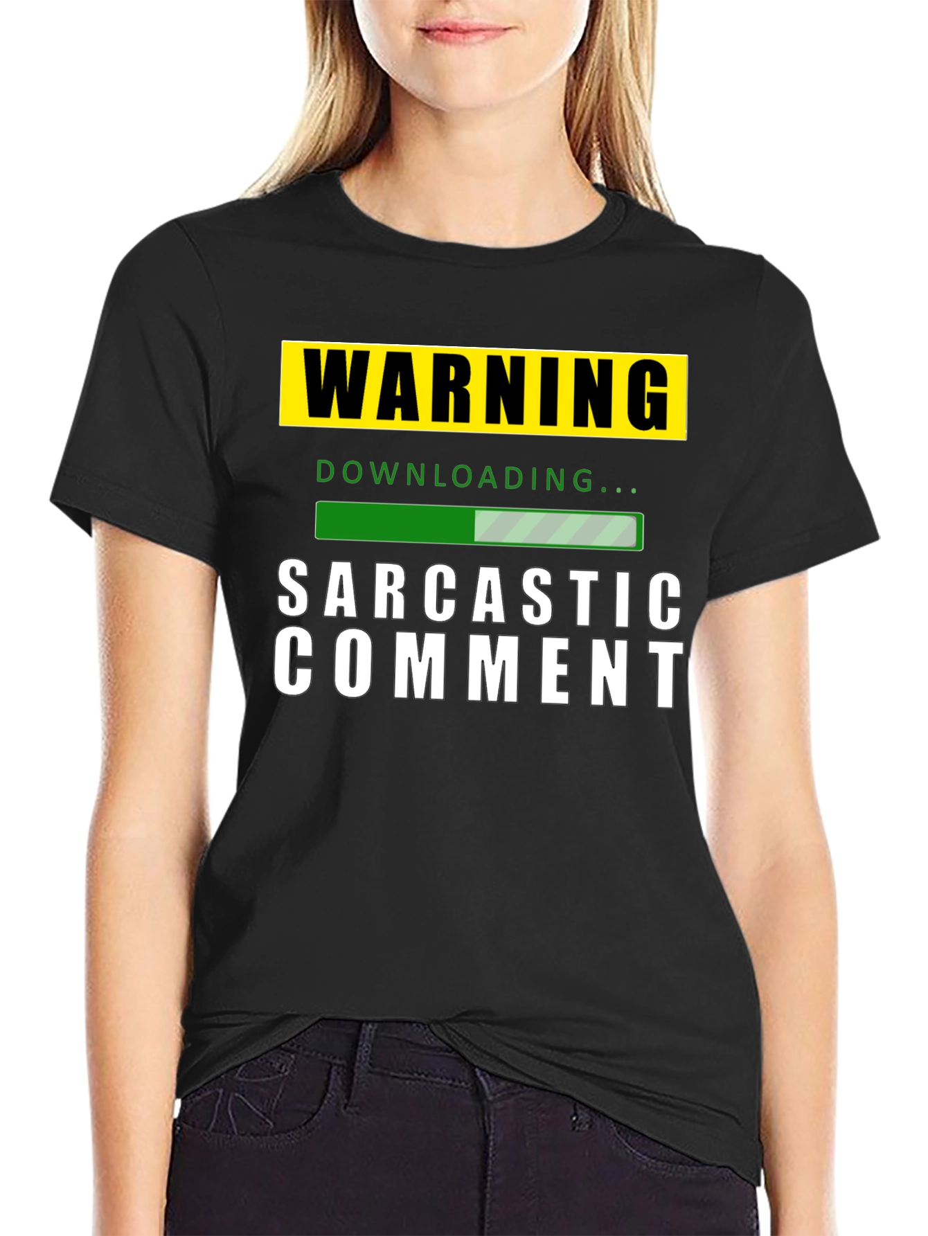 Black Warning: Sarcastic Comment Downloading T-Shirt view 2