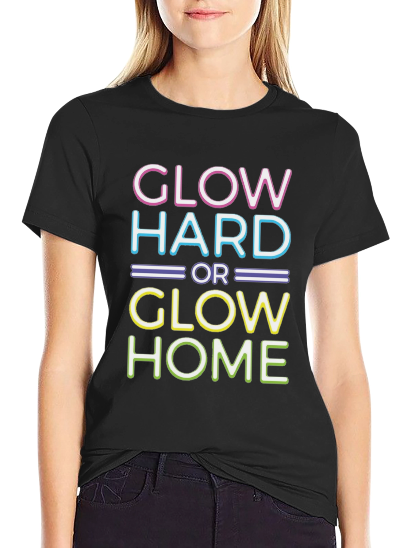Black Glow Hard or Glow Home T-Shirt view 2