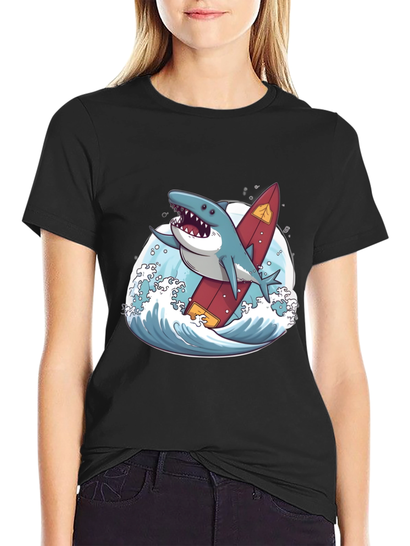 Black Shark Surfer T-Shirt - Fun Graphic Tee view 2
