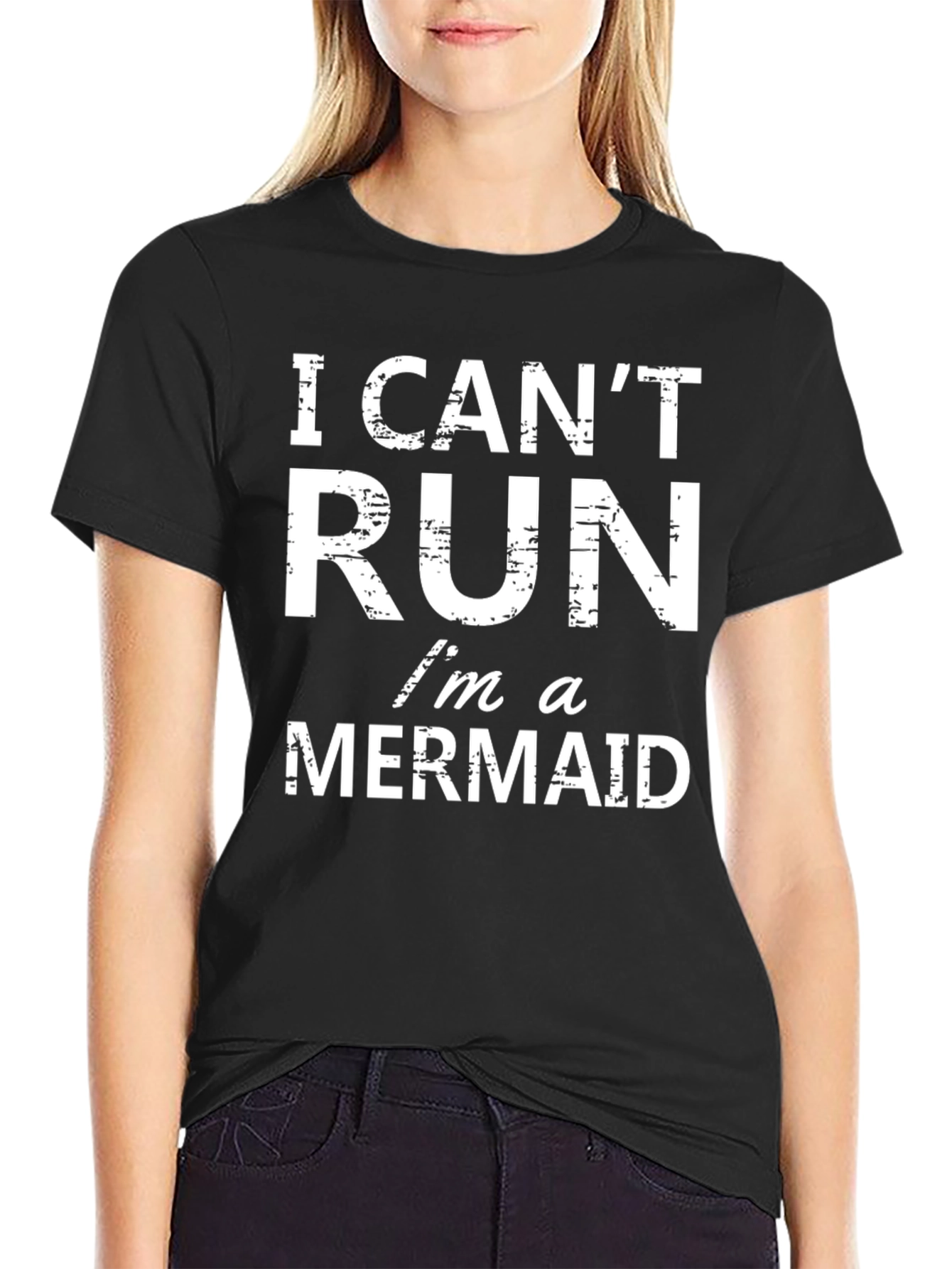 Black Funny Mermaid T-Shirt - I Can't Run Mermaid Tee view 2