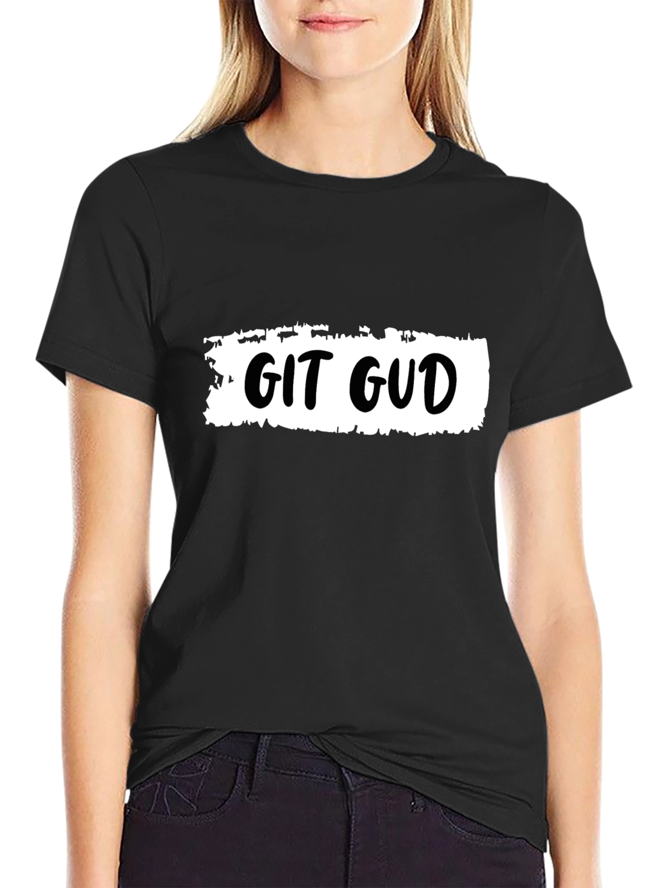Black Git Gud T-Shirt - Black Cotton Tee for Coders view 2