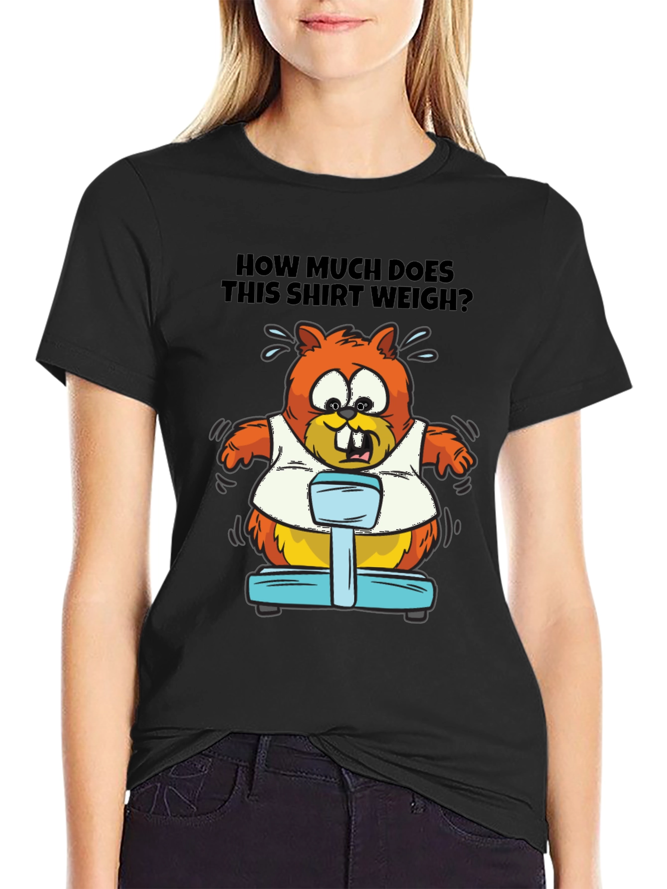 Black Humorous Beaver Weight T-Shirt view 2