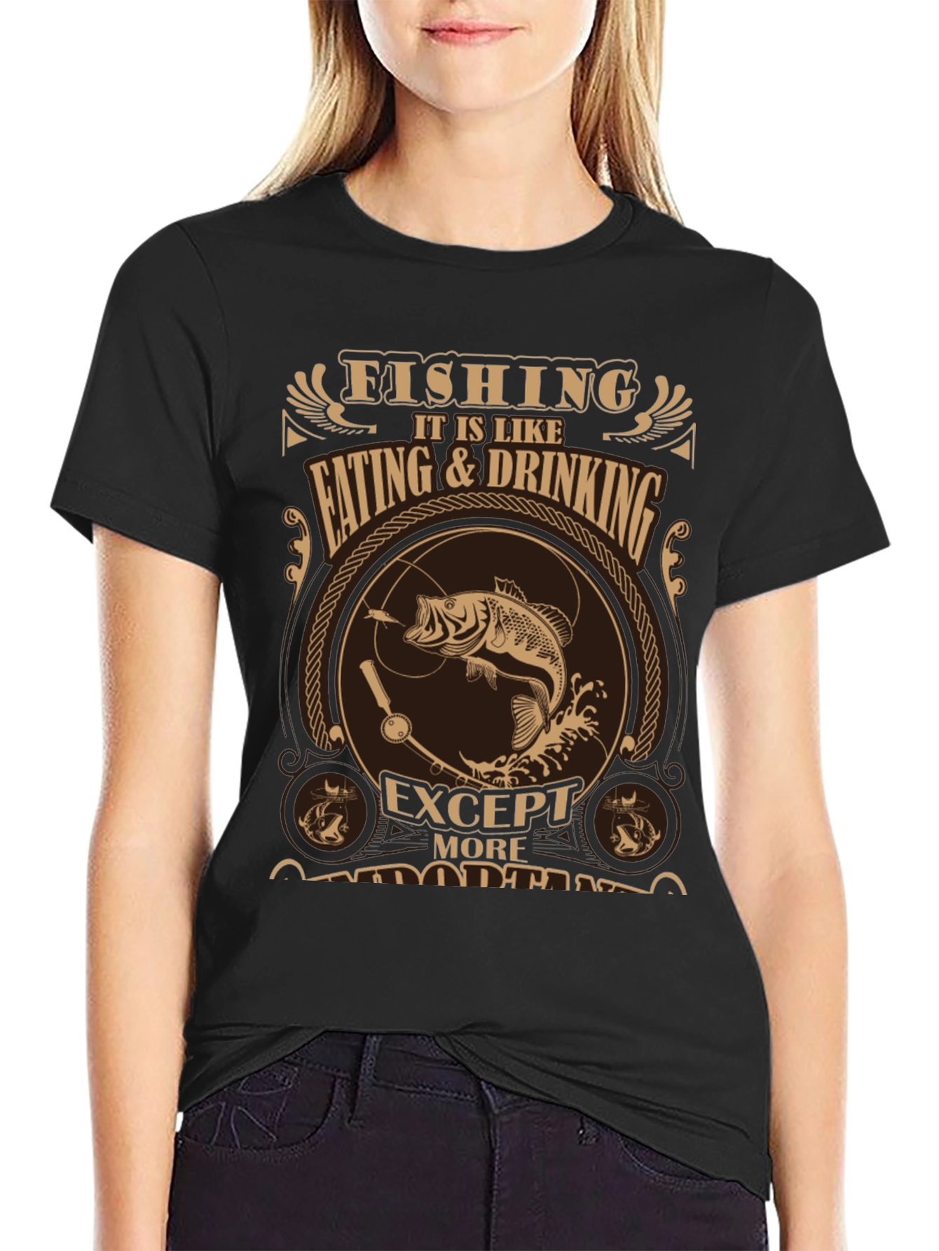 Black Fishing is Like Eating & Drinking T-Shirt view 2